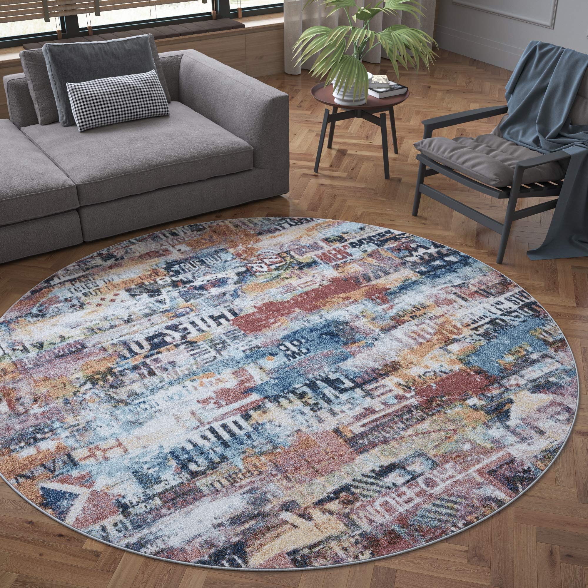 Tayse Newhaven Pink 6-Foot Round Area Rug - Modern Abstract Design for Living Room, Bedroom & Dining Room - Soft & Durable Floor Decor for Home & Office Spaces