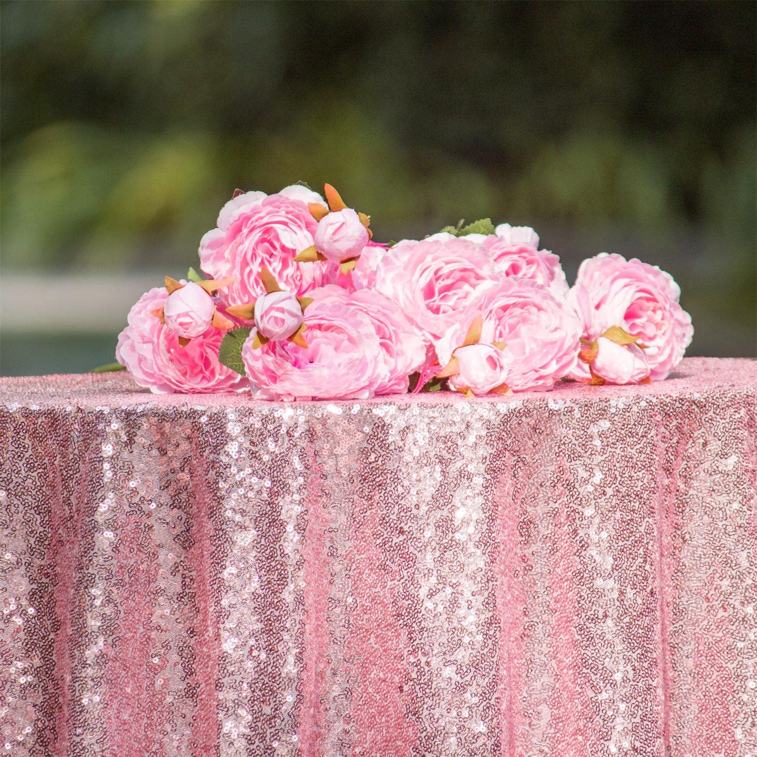 50 Inch Round Rose Pink Sequin Tablecloth - Sparkly Glitter Table Cover for Weddings, Bridal Showers, Birthdays & Prom Decorations | Perfect for Round Tables, Party Decor & Special Events