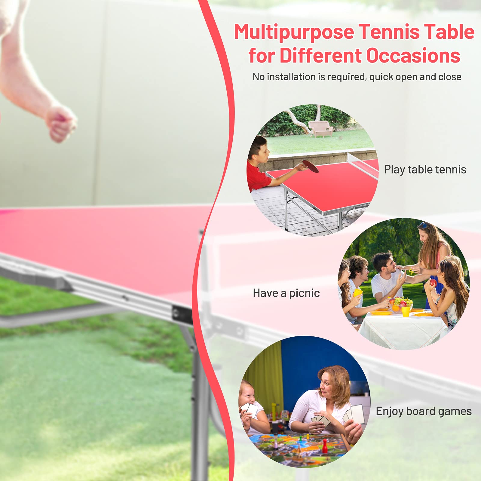 GYMAX Folding Indoor Ping Pong Table Set with Net, 2 Paddles & 2 Balls - Professional Free Standing Table Tennis Kit for Home, Office, Gym & Game Room
