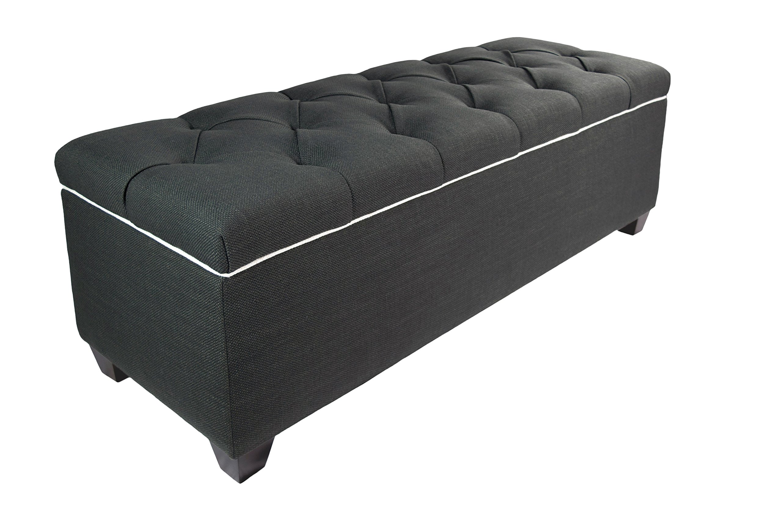 MJL Furniture Designs Loft Upholstered Storage Bench with Cushion - Charcoal & Magnolia Fabric - Modern Entryway, Bedroom, Living Room Seating & Storage Solution