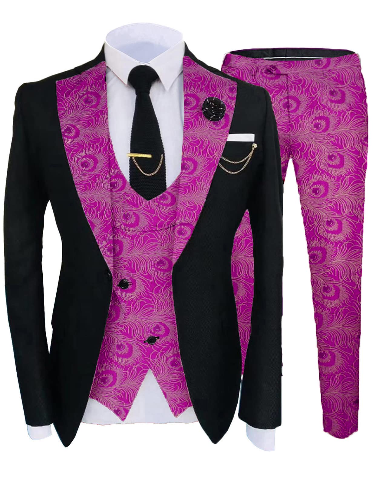 2022 DGMJ Men's Formal Suits - Slim Fit 3 Piece Wedding Tuxedo Set with Vest & Pants (JXZ018) | Perfect for Groomsmen, Prom, Black Tie Events & Special Occasions