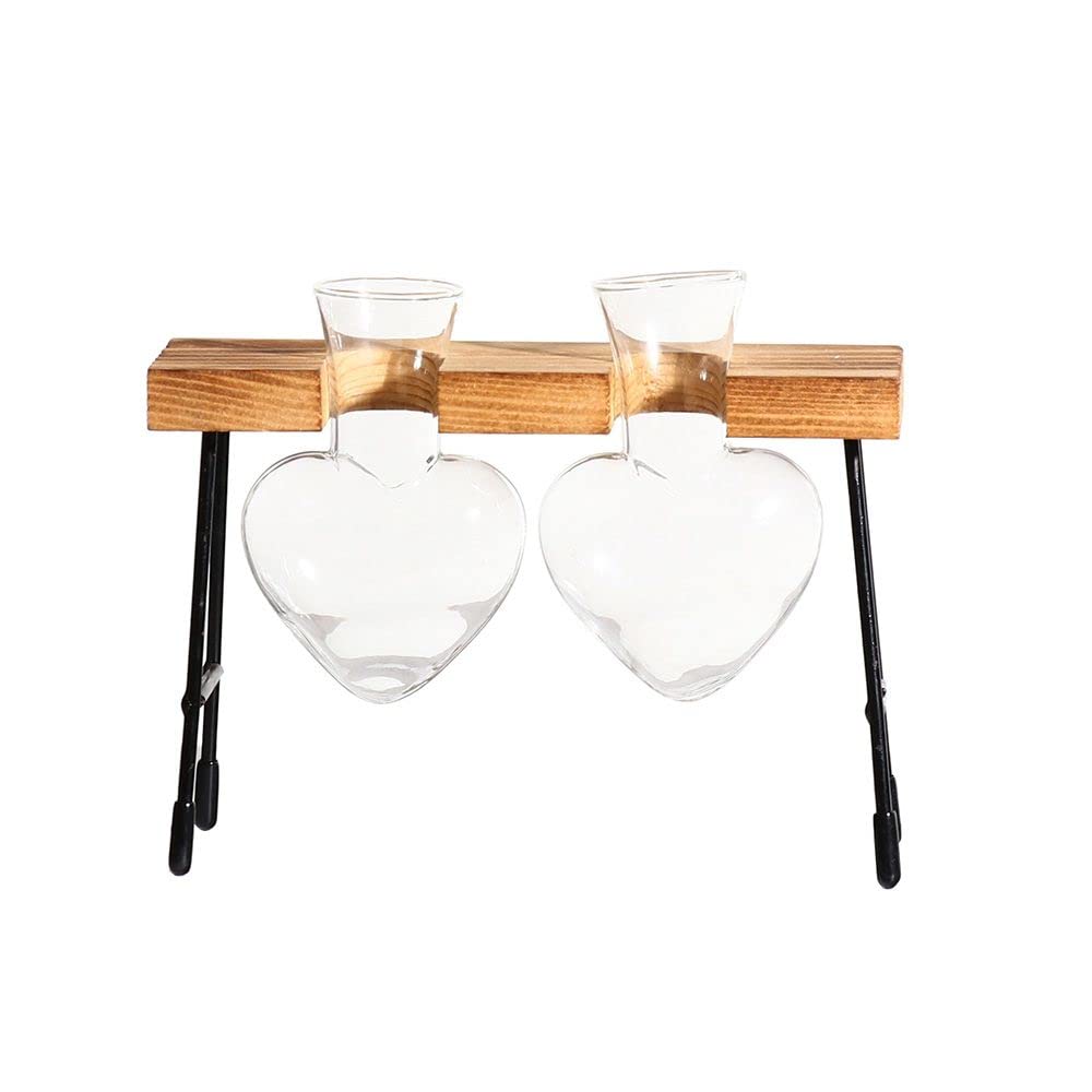 Creative Hydroponic Plant Vase - Heart-Shaped Wooden Planter for Office Desk Decor | Indoor Flower Arrangement Container | Perfect for Home, Office & Gift Giving