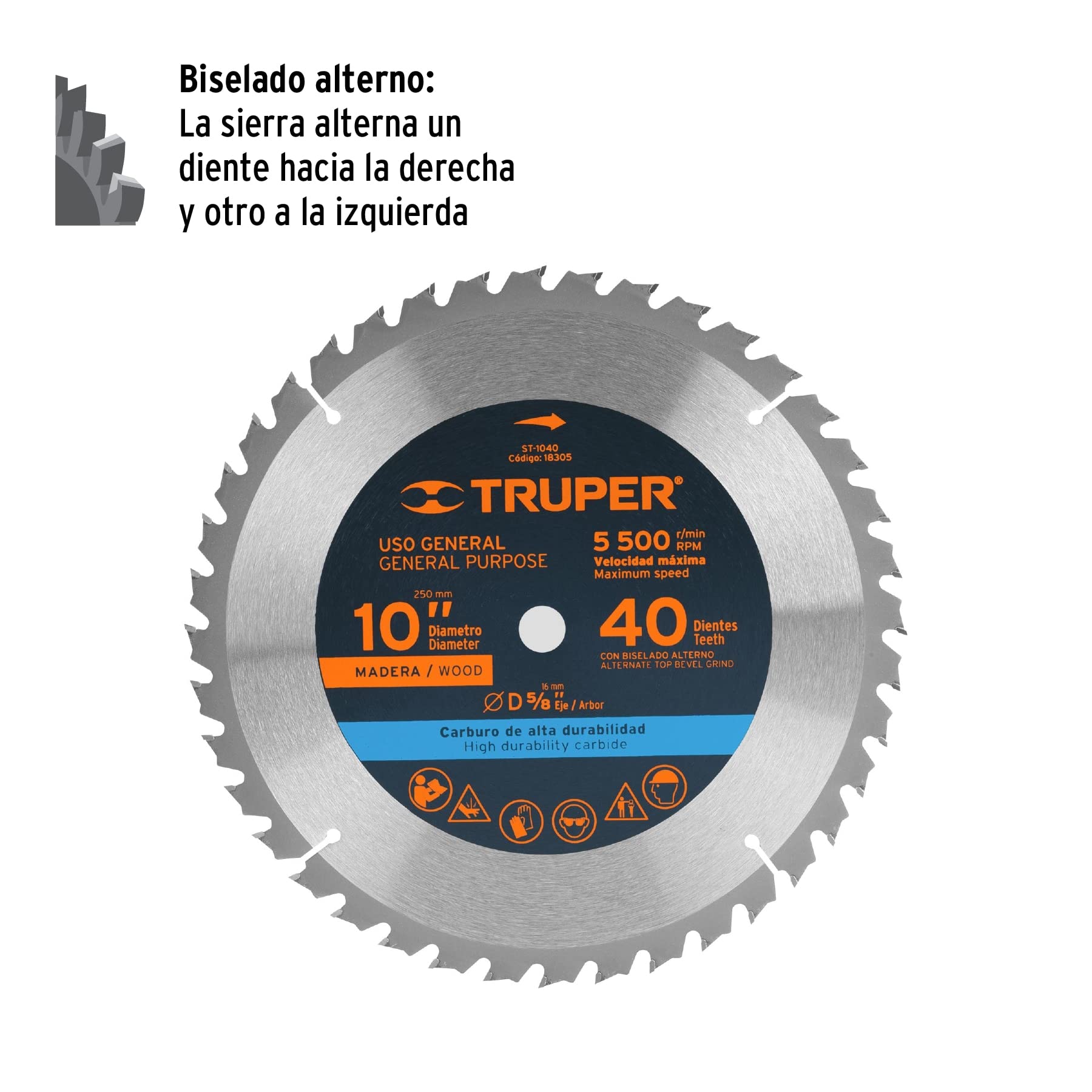 TRUPER ST-1040 10-Inch 40-Tooth Wood Cutting Saw Blade with 5/8-Inch Arbor - Perfect for Table Saws, Miter Saws & Circular Saws for Woodworking Projects