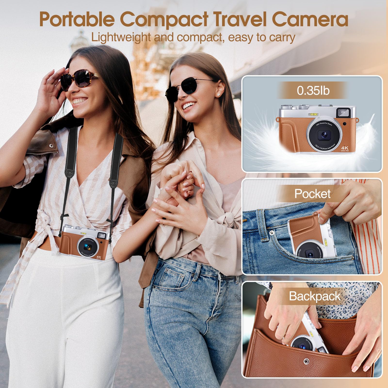 4K Vlogging Camera with Autofocus & Viewfinder - 48MP Digital Camera for Photography, 16X Zoom, Anti-Shake & Flash - Portable Travel Camera for YouTube, TikTok & Outdoor Adventures