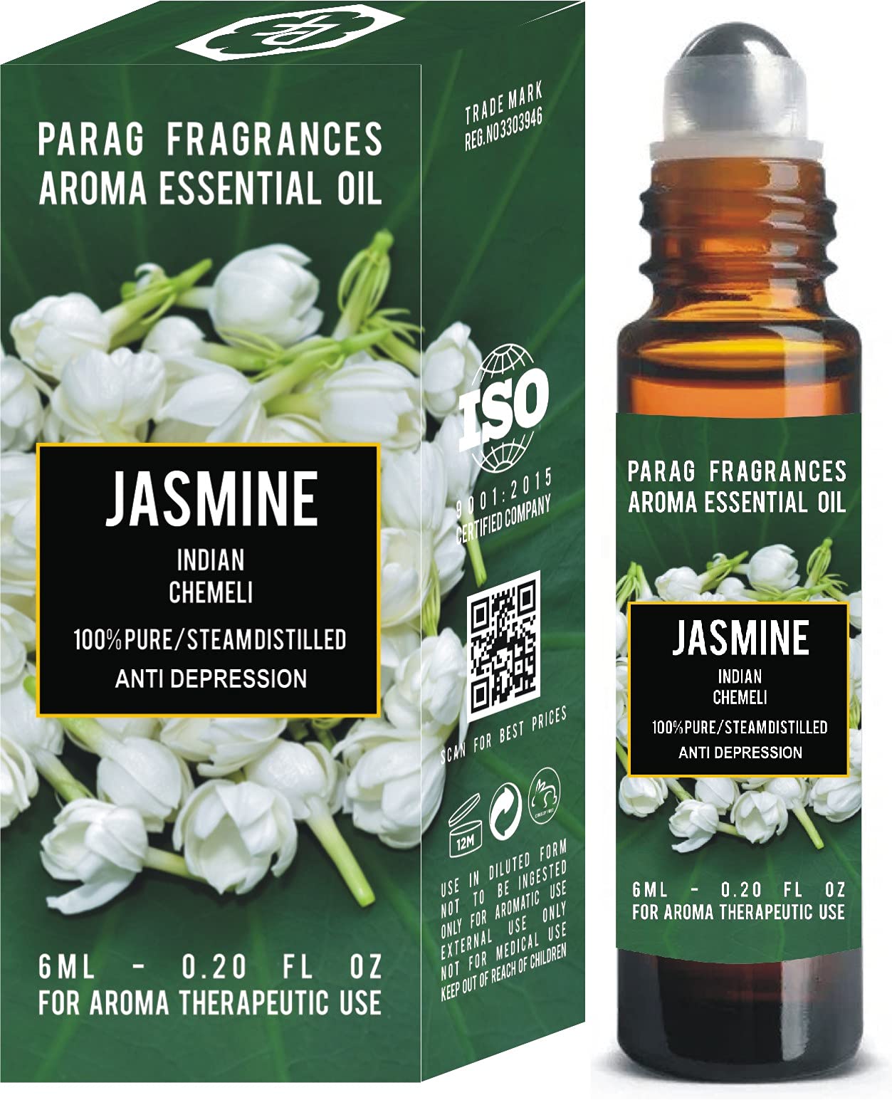 Parag Fragrances Jasmine Essential Oil - 100% Pure, Natural, Undiluted Aromatherapy Grade Oil (6ml) for Diffusers, Massage & Relaxation