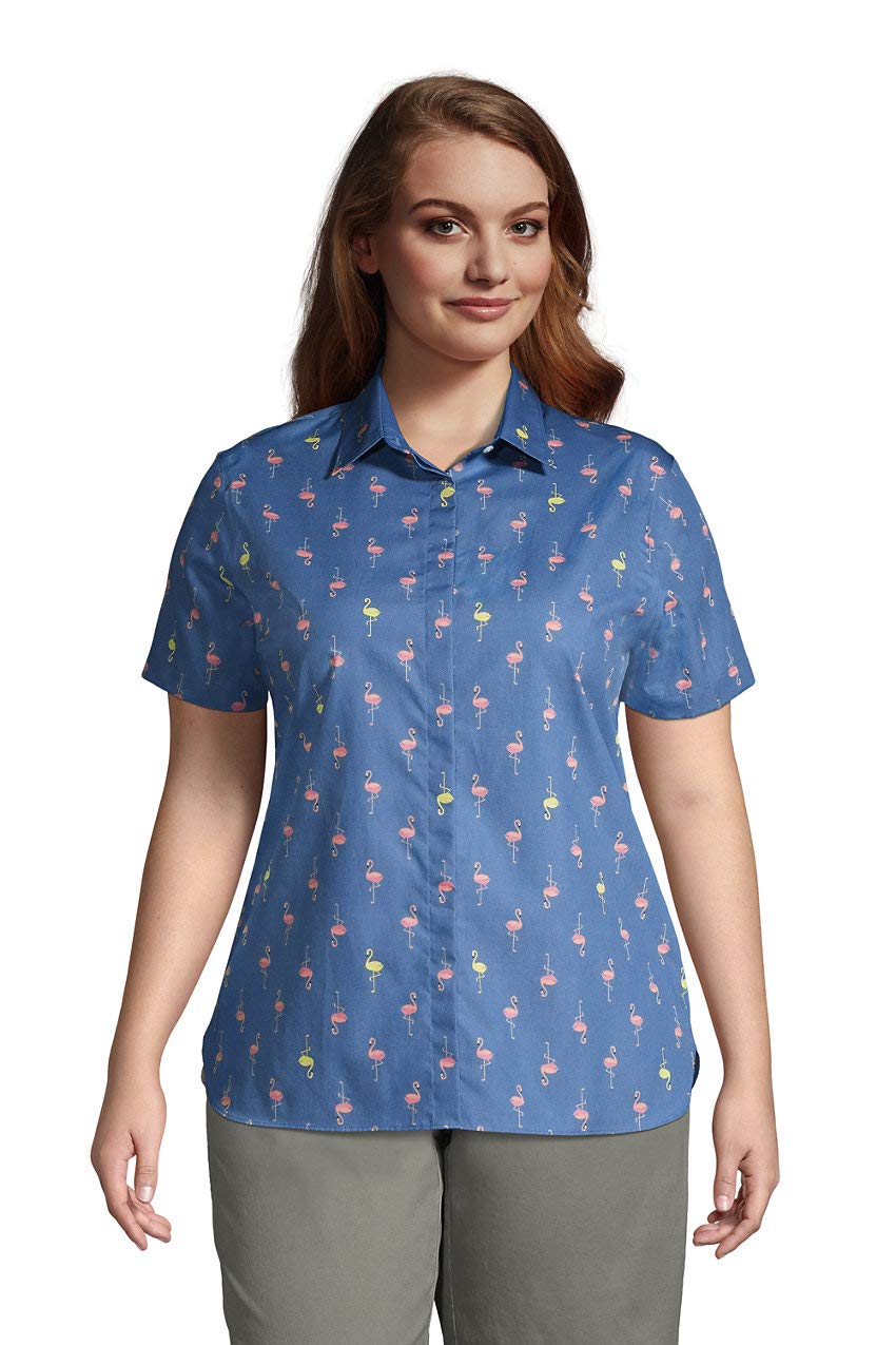 Lands' End Women's Short Sleeve No Iron Button Down Shirt - Wrinkle Free Office Wear & Casual Blouse for Work & Everyday Comfort