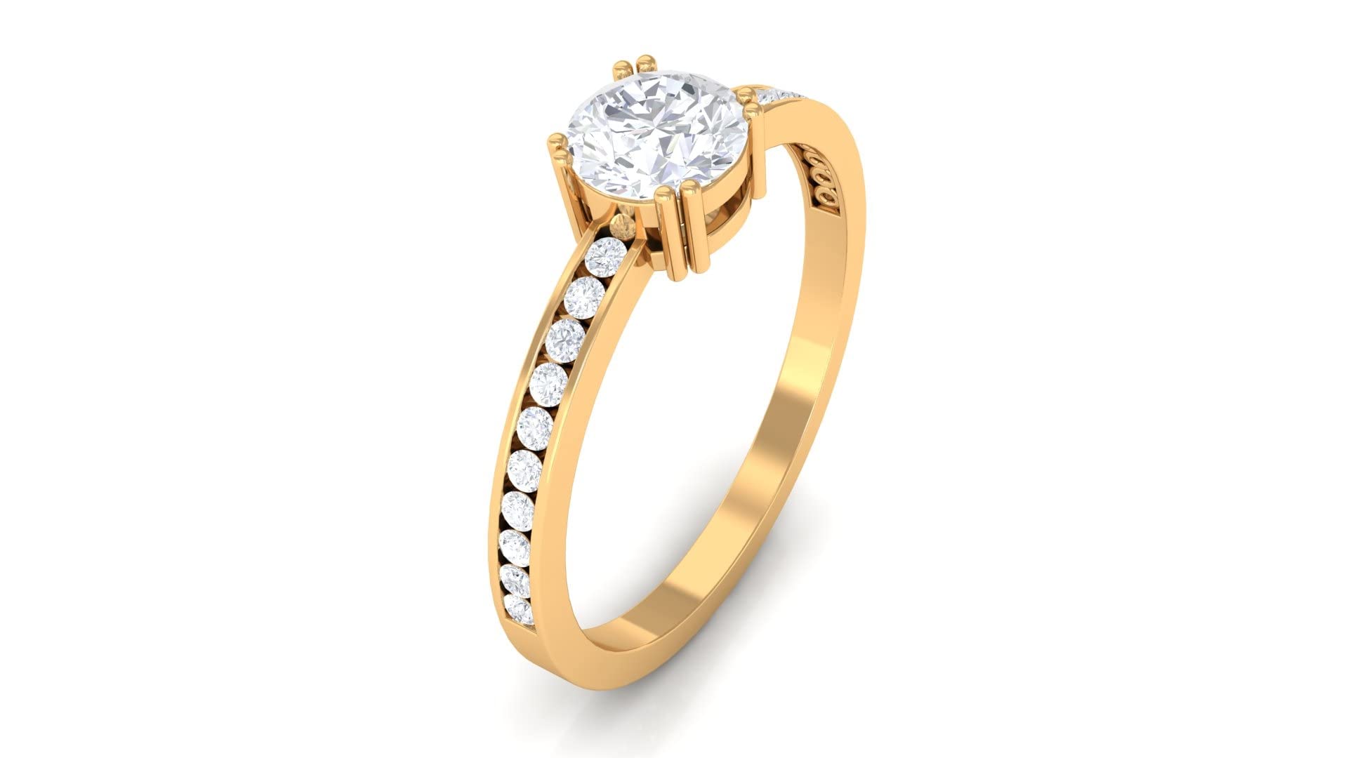 1 CT Moissanite Solitaire Ring for Women - 14K Solid Gold Round Pinky Promise Ring with Side Stones | Engagement, Anniversary & Gift Idea