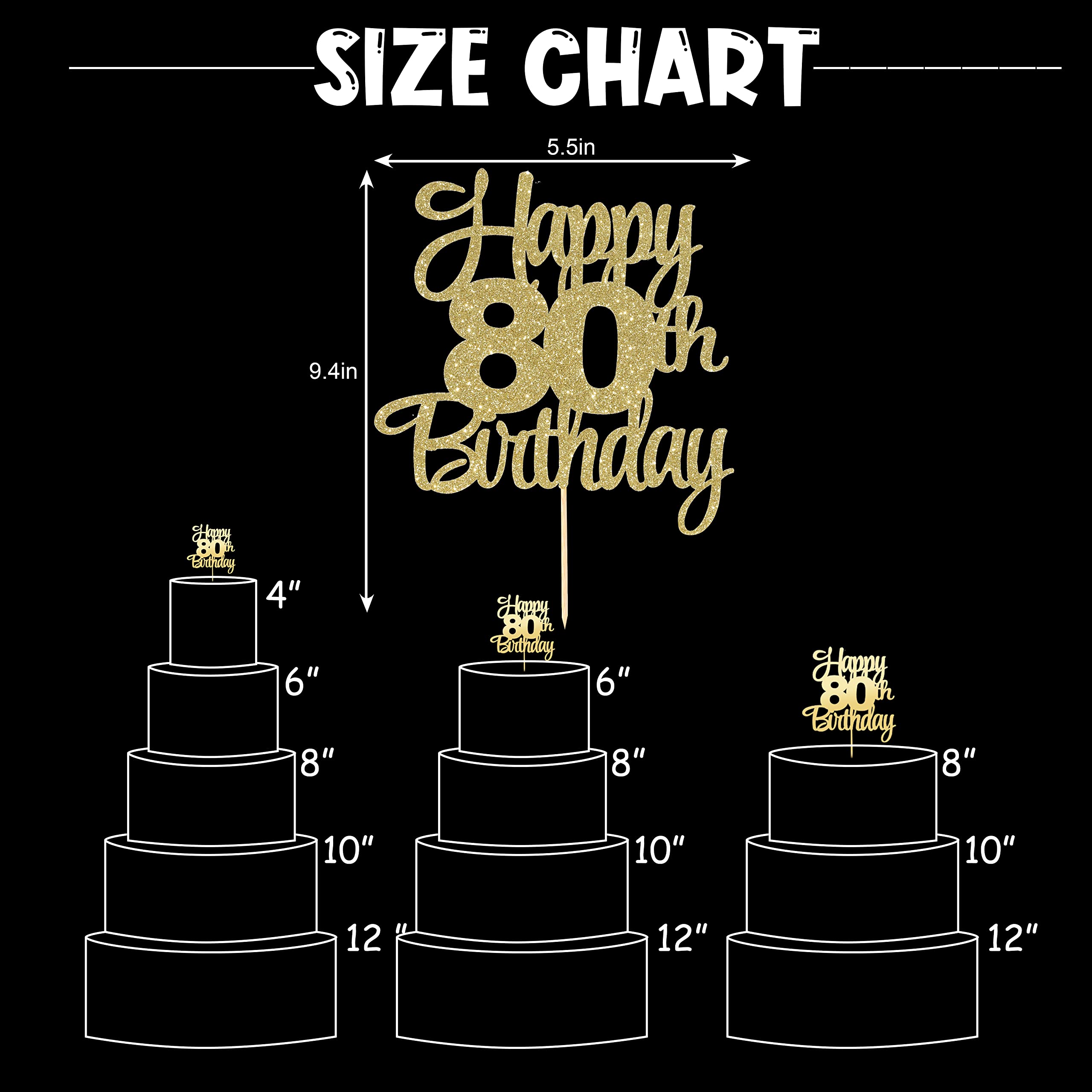 80th Birthday Cake Topper Gold - Elegant 80th Anniversary Cake Decorations for Women & Men | Perfect for Milestone Birthday Parties, Retirement Celebrations & Golden Anniversary Events