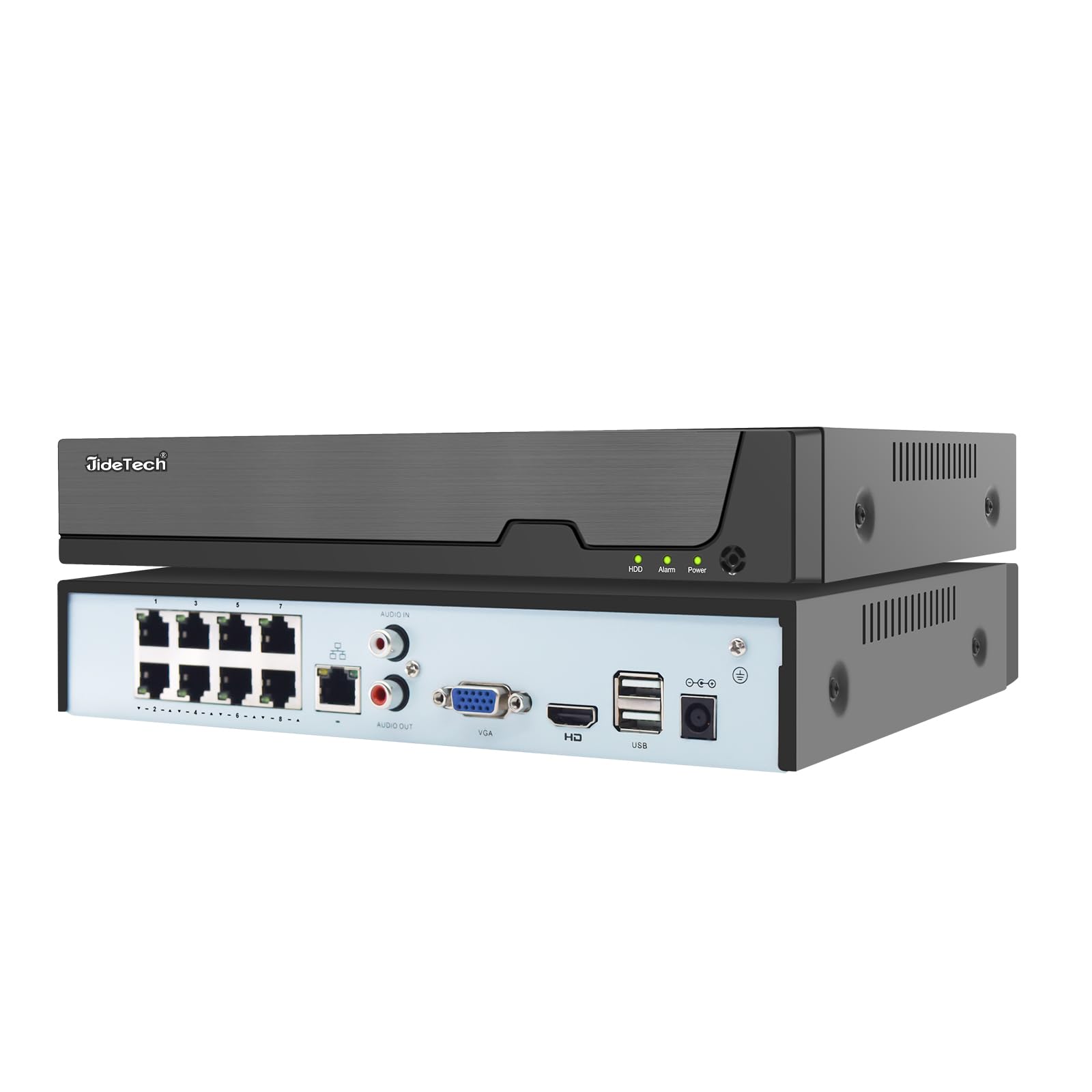 JideTech 8 Channel 4K PoE NVR Security System - 8 Port 16CH Expandable Network Video Recorder with 14TB HDD Support | Compatible with 4K/2K/12MP/8MP/5MP/1080P IP Cameras | 24/7 Recording & Remote Access | Ideal for Home, Office & Business Surveillance