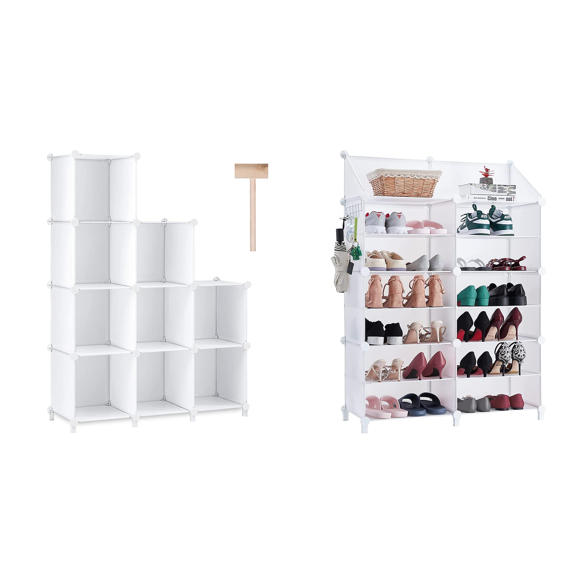 Puroma 9-Cube Closet Storage Organizer & 12-Cube Stackable Shoe Cabinet - Foldable Cube Shelves for Bedroom, Living Room, Office, and Entryway Organization