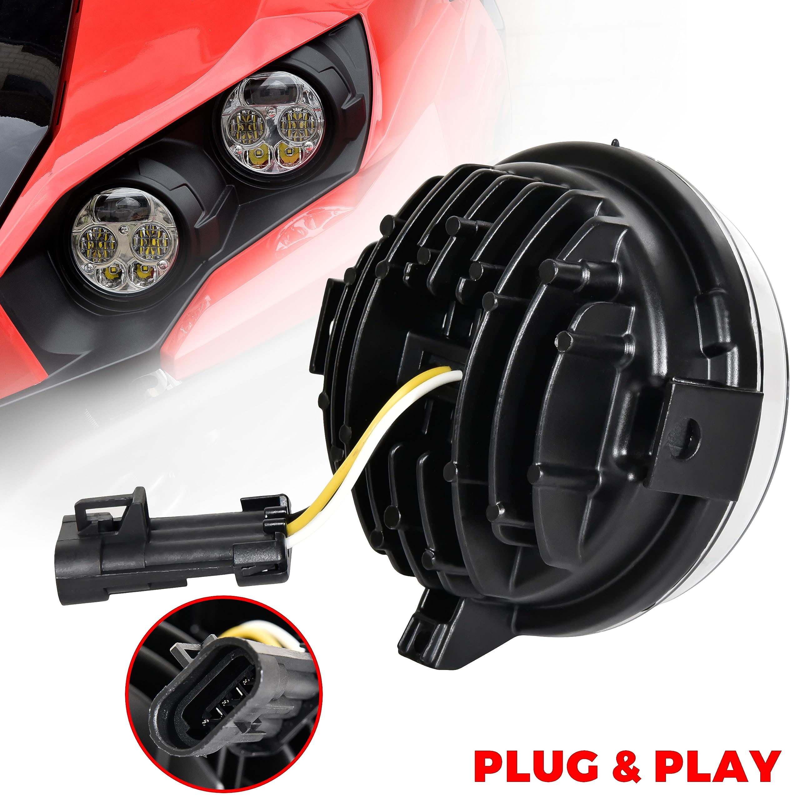 SAUTVS LED Headlight Assembly for Kawasaki Teryx Teryx4 Brute Force 750 - High/Low Beam Replacement Headlights (2PCS) - Off-Road, Night Riding & Adventure Accessories