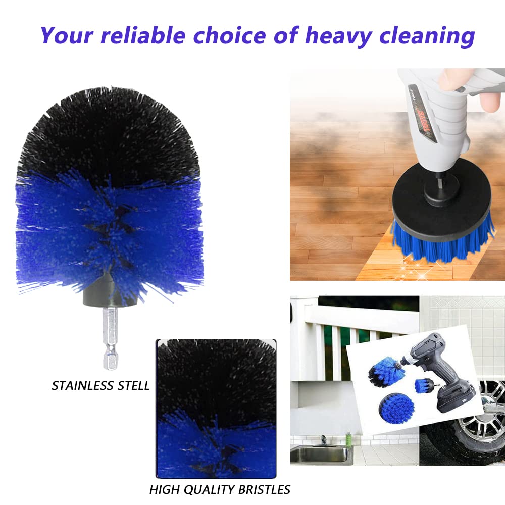 3 Pack Drill Brush Set - Power Scrubber Brush Attachment for Drill, Heavy Duty Cleaning Brush Kit for Bathroom, Car, Rug, Floor, Tub, Shower, Tile & Kitchen - Perfect for Deep Cleaning Grout, Stains & Hard to Reach Corners (Blue)