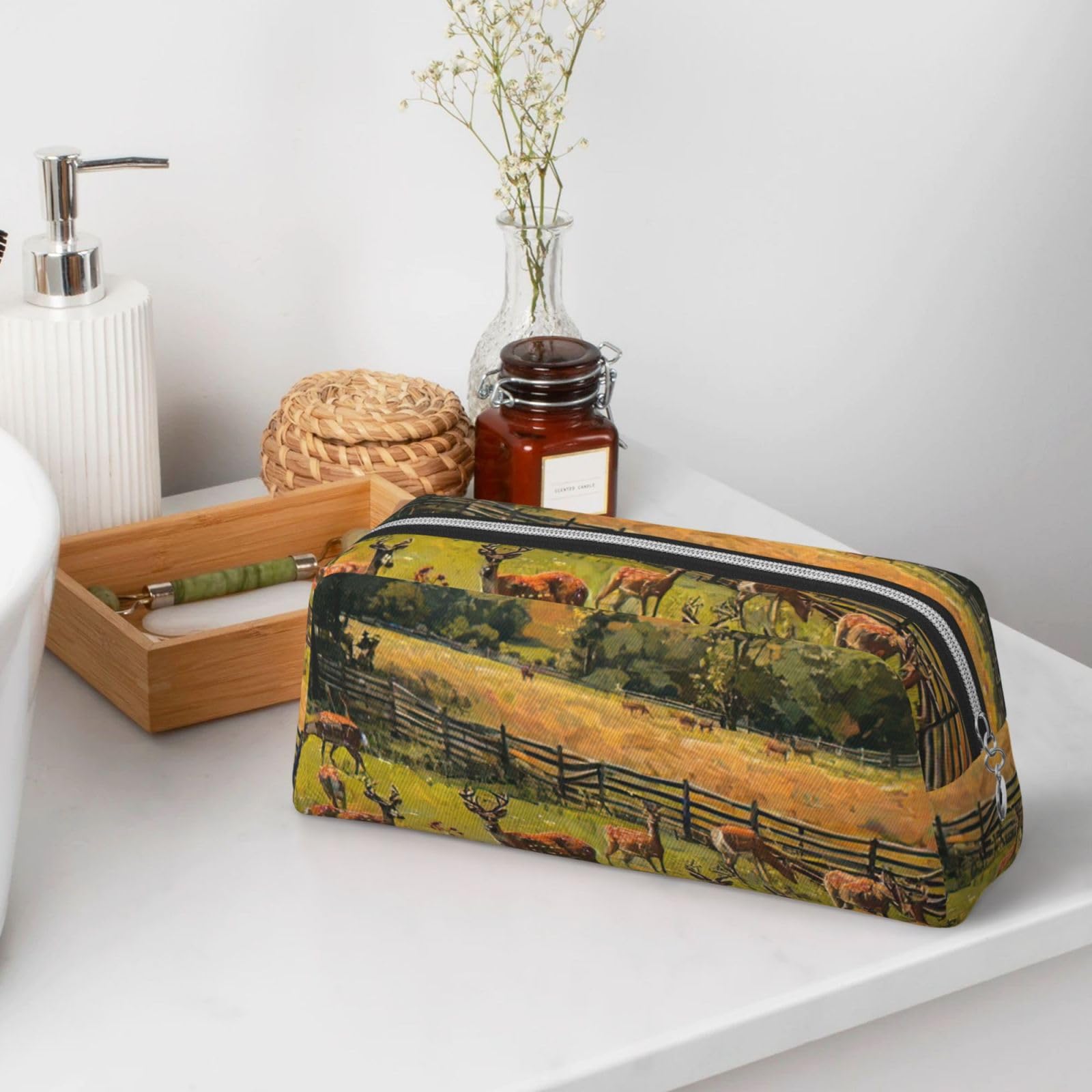 Deer Print Pencil Case & Makeup Bag - Cute Farm Animal Design Pouch for School, Office, Travel & Cosmetics Storage (Women & Men)