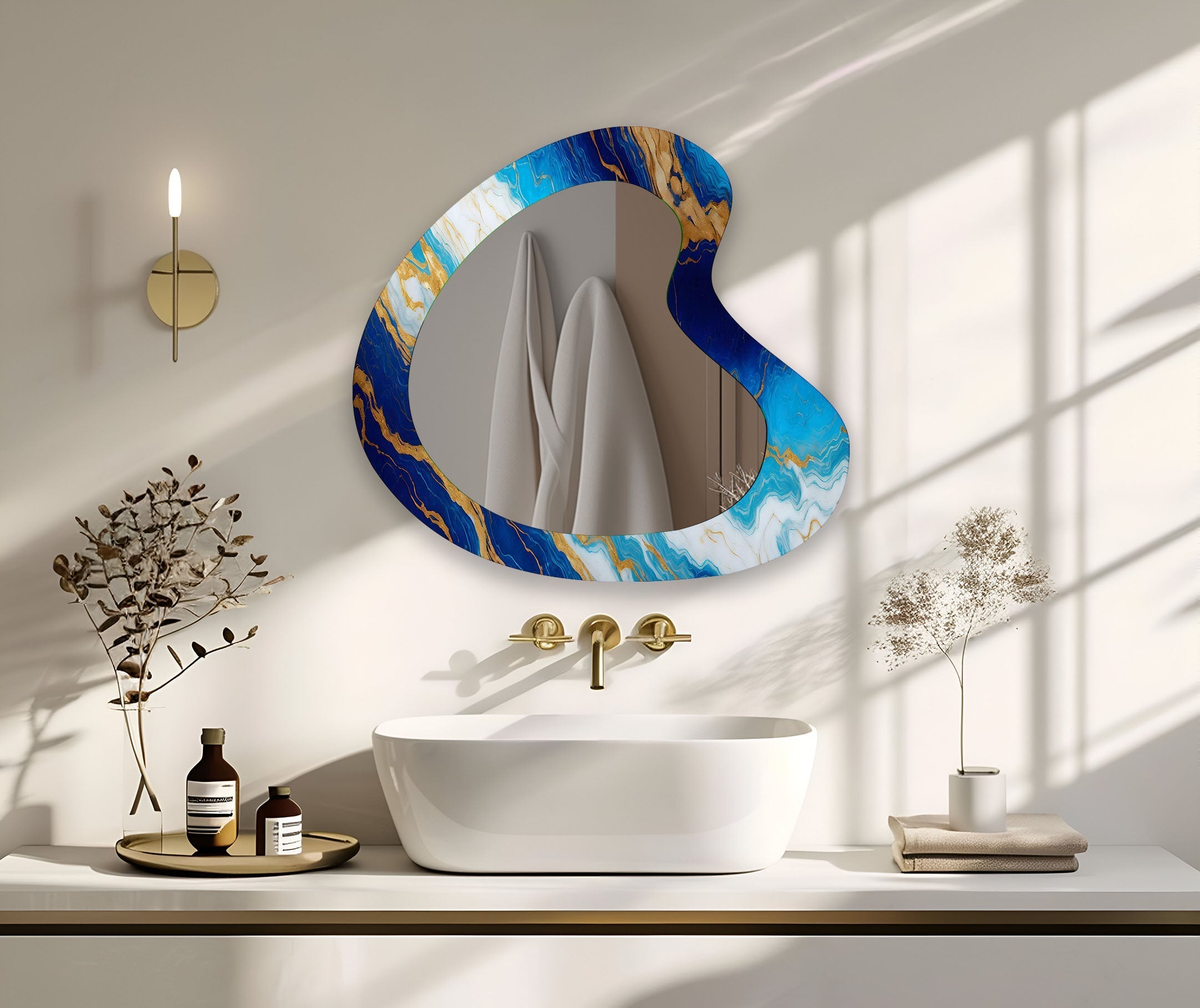 Blue Marble Aesthetic Glass Wall Mirror - Elegant Home Decor for Bedroom, Living Room & Bathroom | Perfect for Vanity, Dressing Area & Interior Design