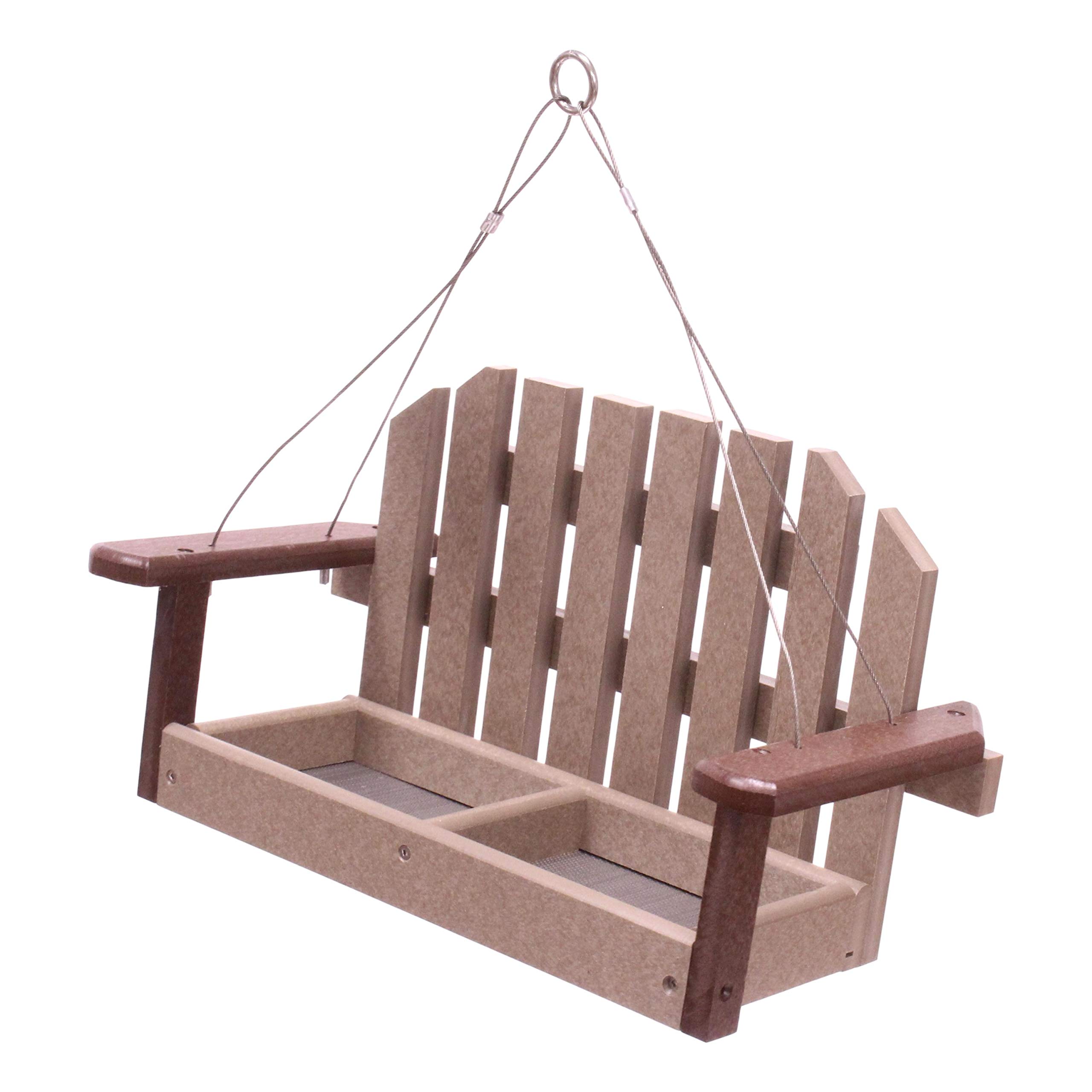 Amish-Made Porch Swing Bird Feeder - Eco-Friendly Recycled Poly Lumber Hanging Decoration for Outdoor Garden & Patio (Brown/Weathered Wood Finish) - Attract Birds to Your Backyard Sanctuary