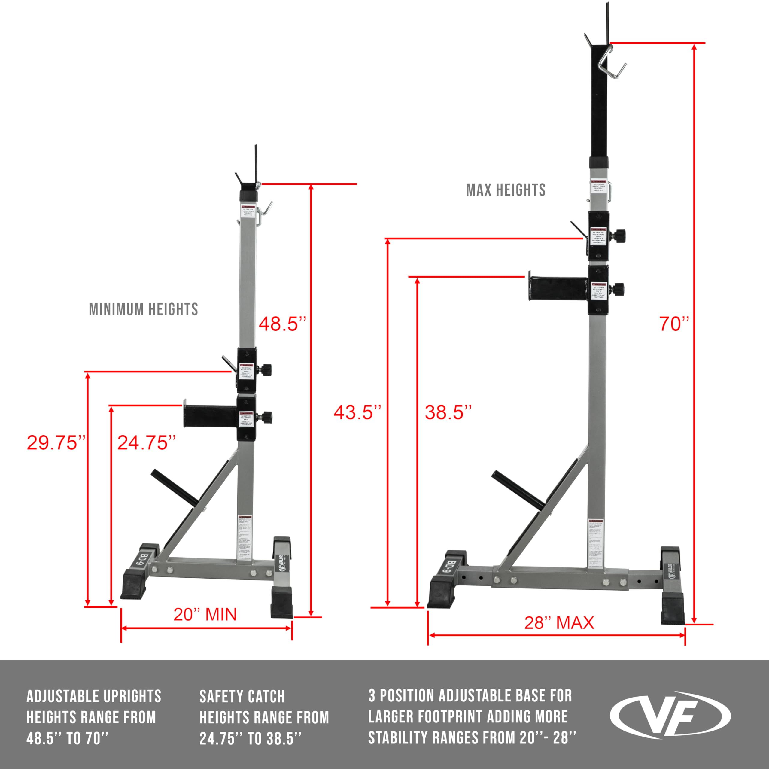 Valor Fitness Squat Stands - Heavy Duty Adjustable Squat Rack for Home Gym & Strength Training | Perfect for Squats, Bench Press & Weightlifting Exercises