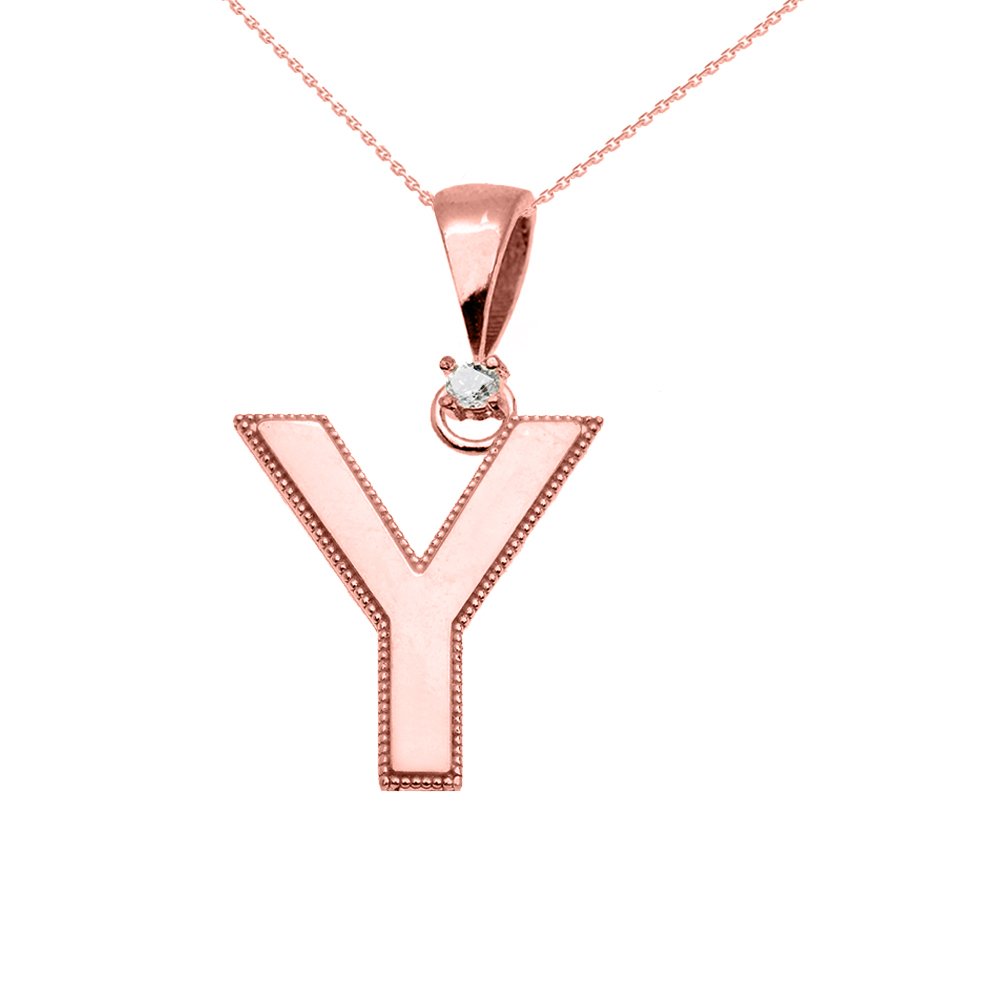10K Rose Gold High Polish Milgrain Solitaire Diamond Initial 
