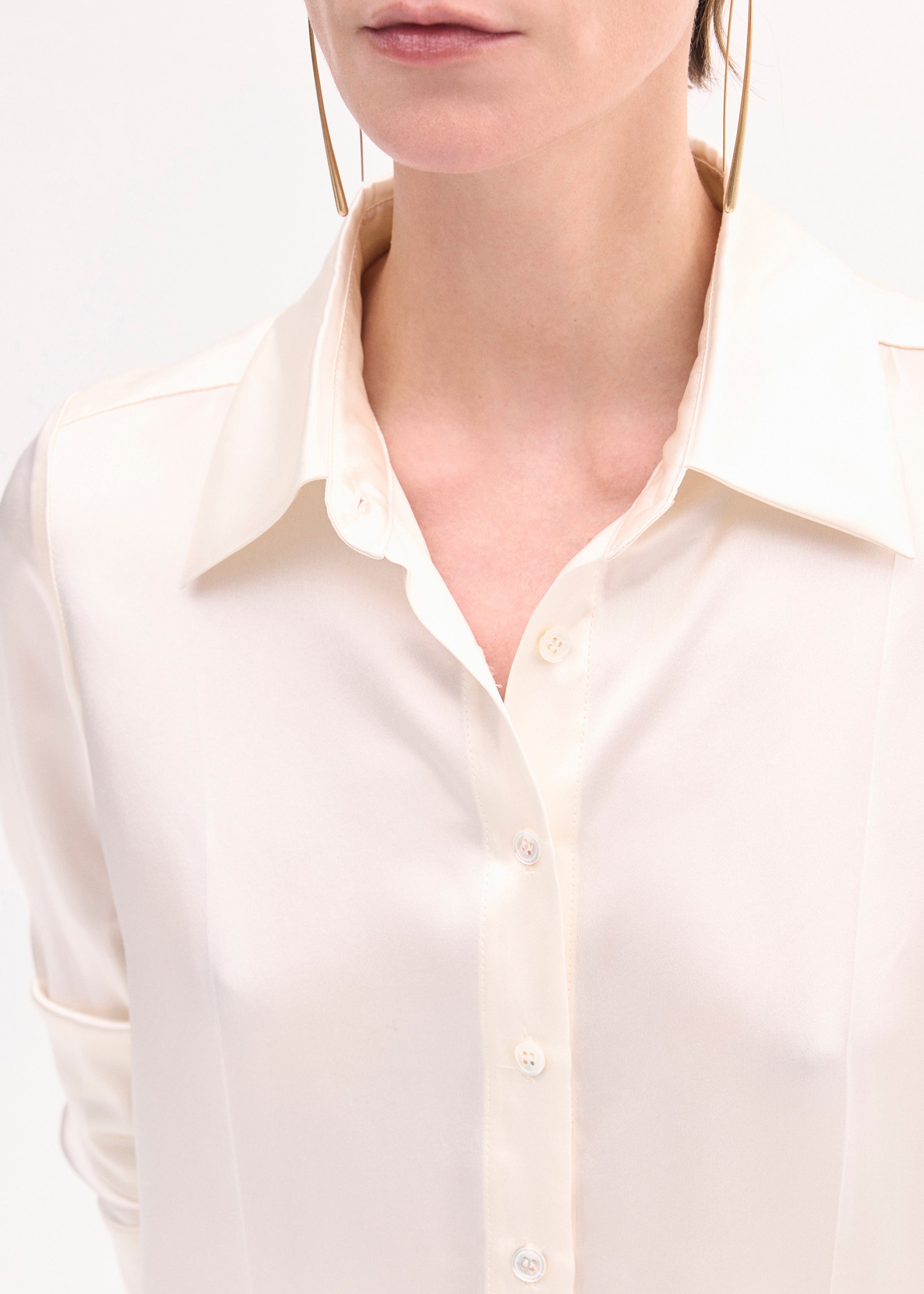 Luxury Silk Button Down Shirt for Women - Ivory Elegant Blouse for Office, Date Night & Special Occasions