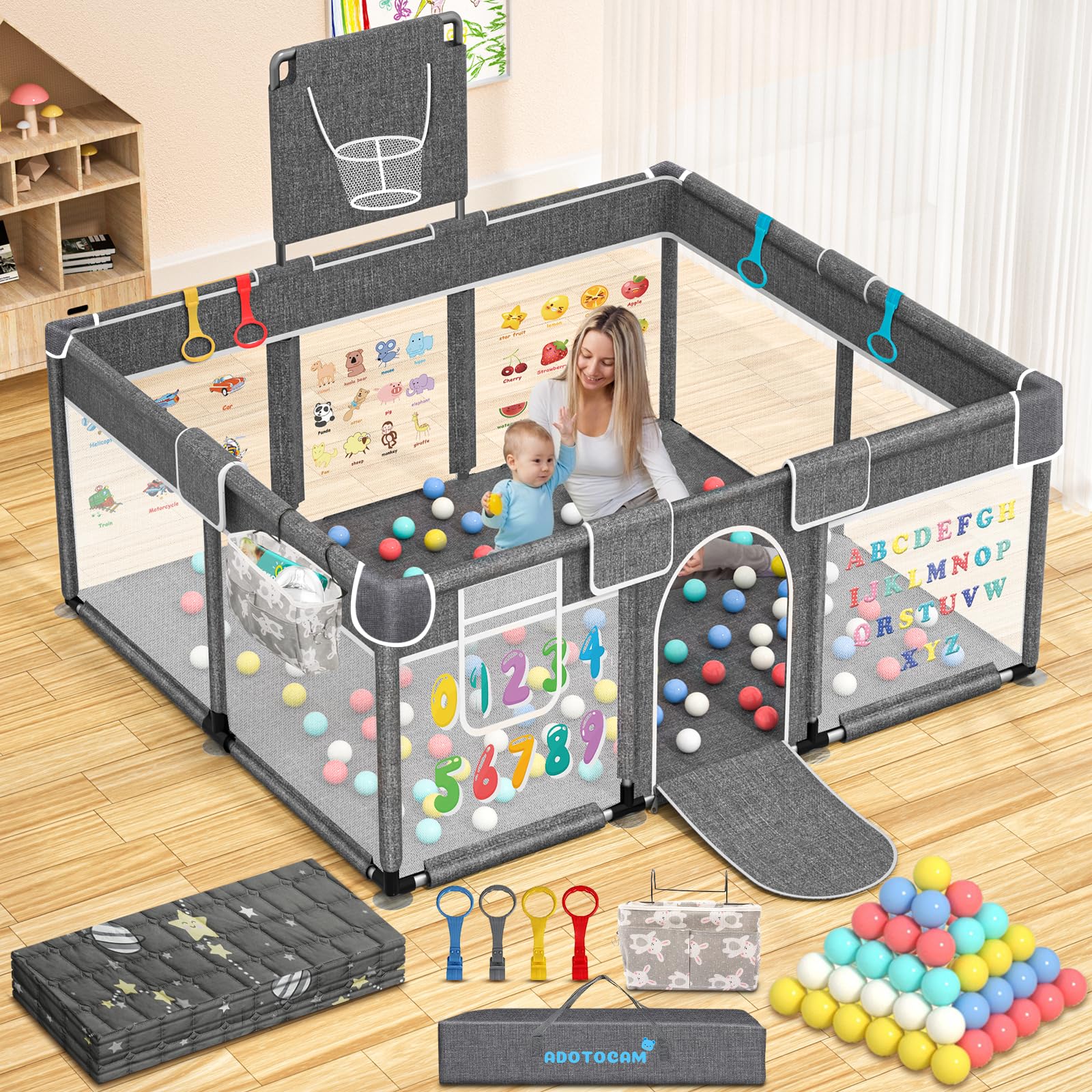 Extra Large Baby Playpen with Play Mat - 71x51 Inches Safe Play Yard for Babies & Toddlers | Indoor & Outdoor Baby Fence with Gate | Anti-Fall Play Area for Kids - Perfect for Home, Nursery, Daycare & Backyard Playtime