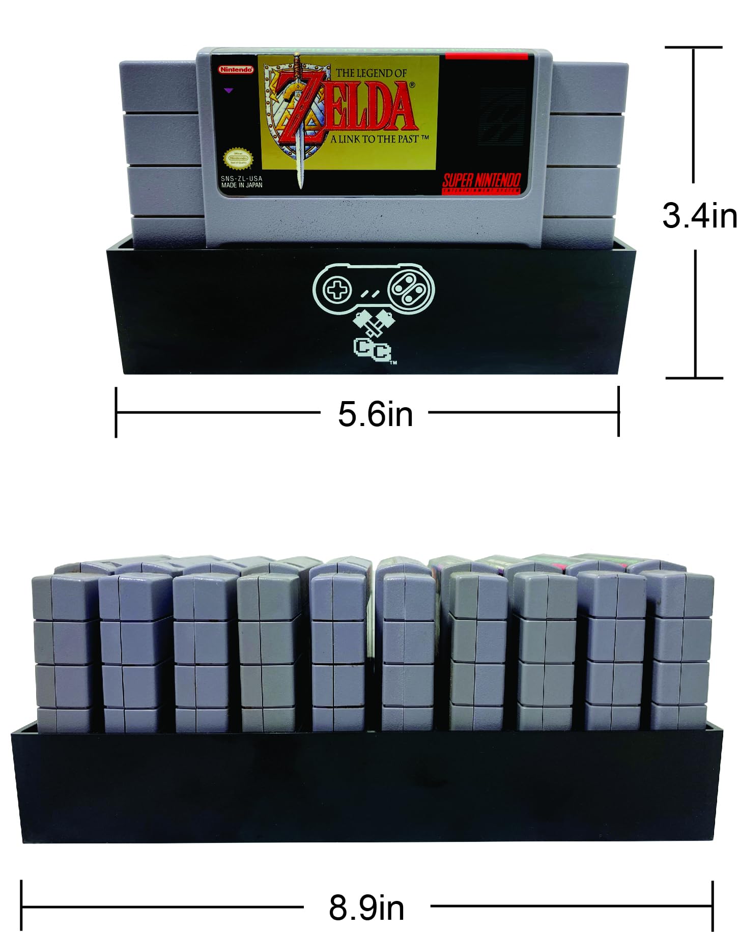 Black SNES Game Organizer - Nintendo SNES Cartridge Holder with Dust Cover for Super Nintendo Entertainment System | Perfect for Game Storage & Display