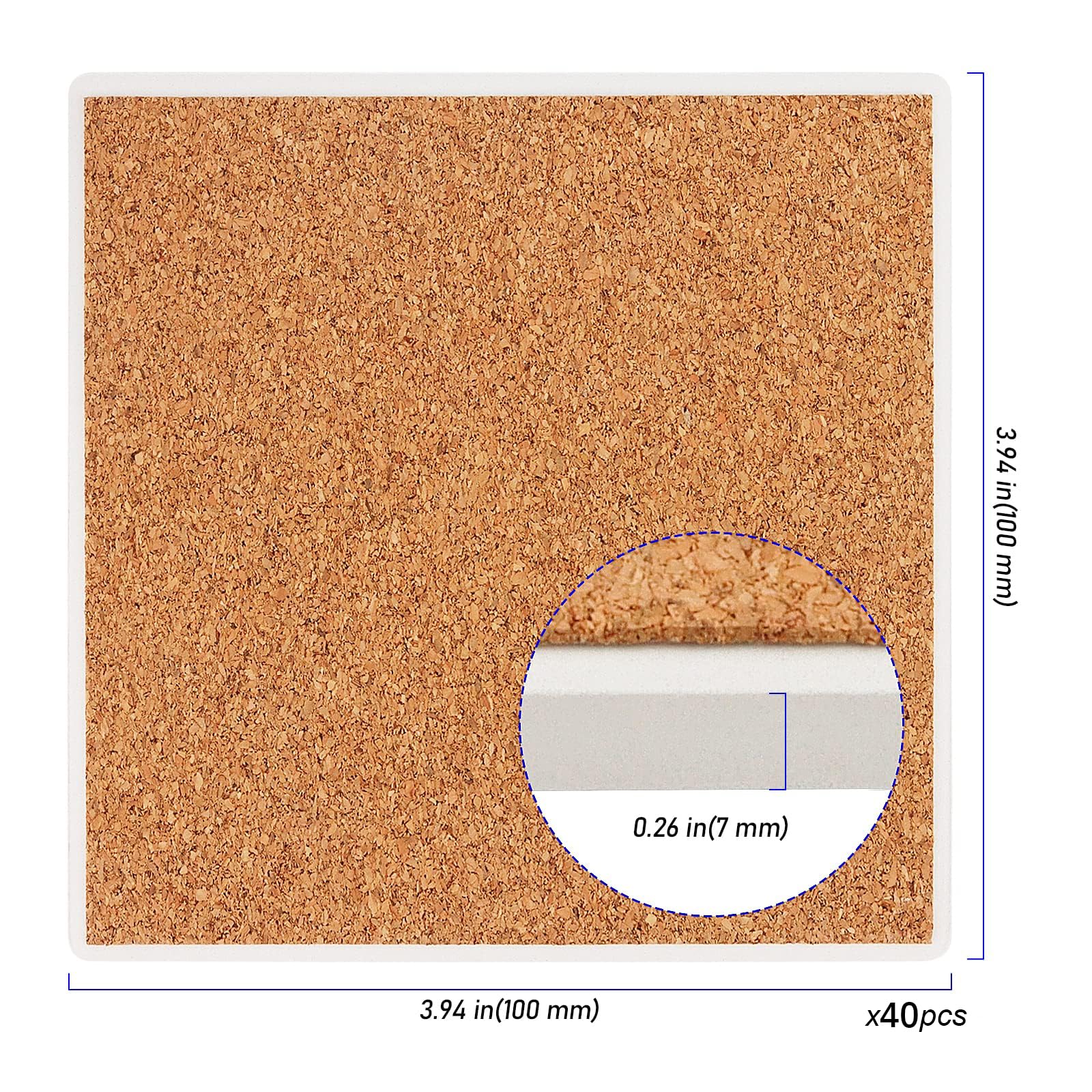 40 Pack 4x4 Inch White Ceramic Coasters with Cork Backing - Unglazed Square DIY Craft Tiles for Drink Holders, Home Decor, and Wedding Party Supplies