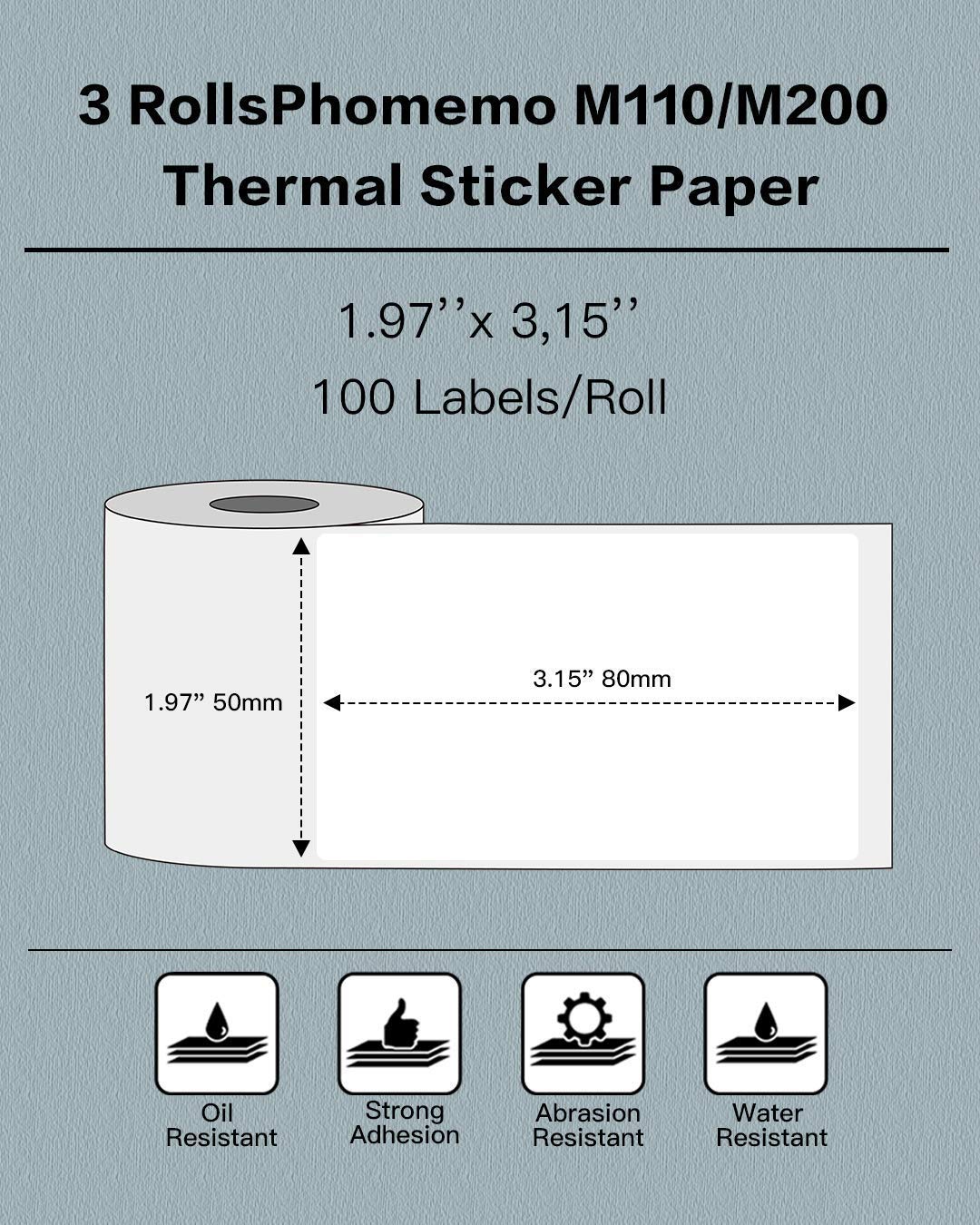 Phomemo M110 Bluetooth Thermal Label Printer with 3 Rolls (1.97