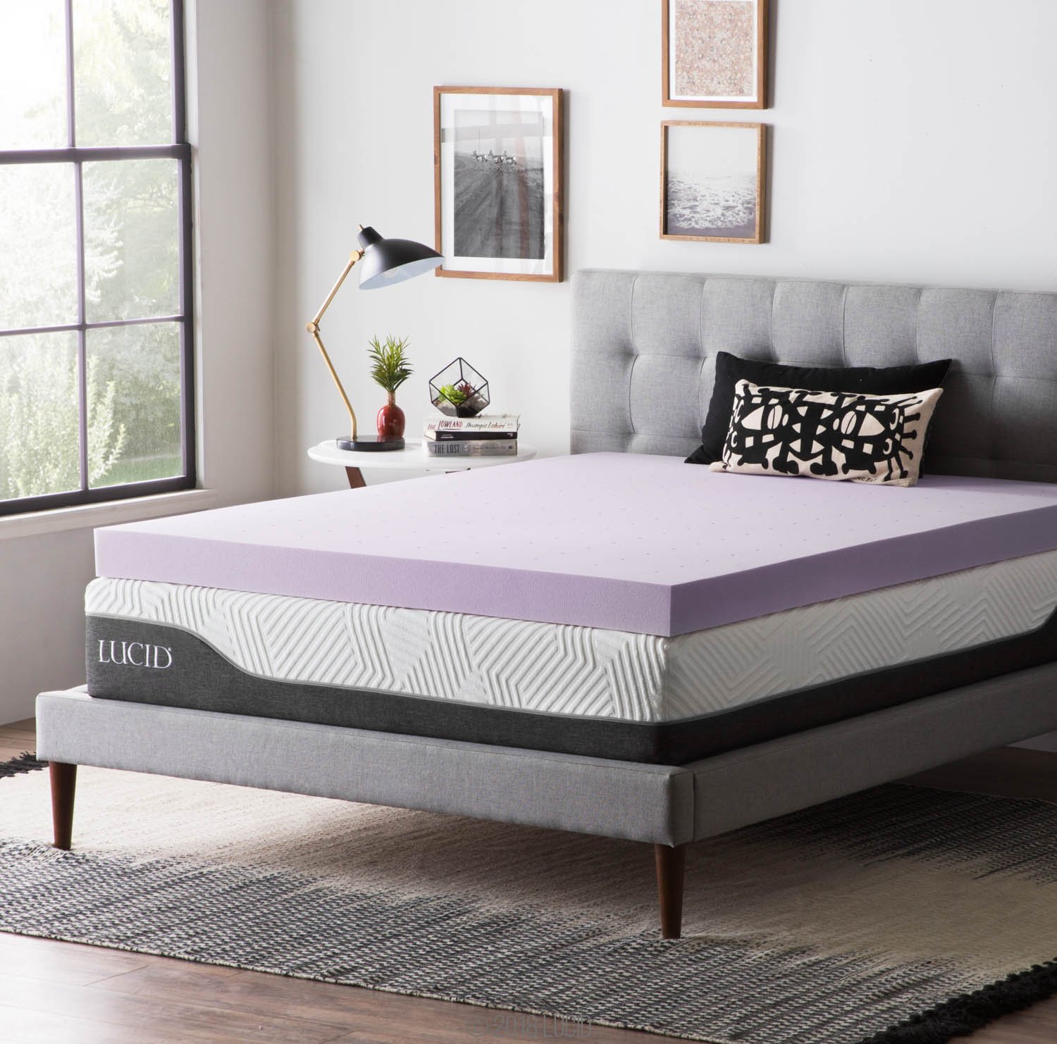LUCID 4 Inch Lavender Infused Memory Foam Mattress Topper - Ventilated Cooling Design - Twin Size for Bedroom, Guest Room & Dorm - Pressure Relief & Odor Control