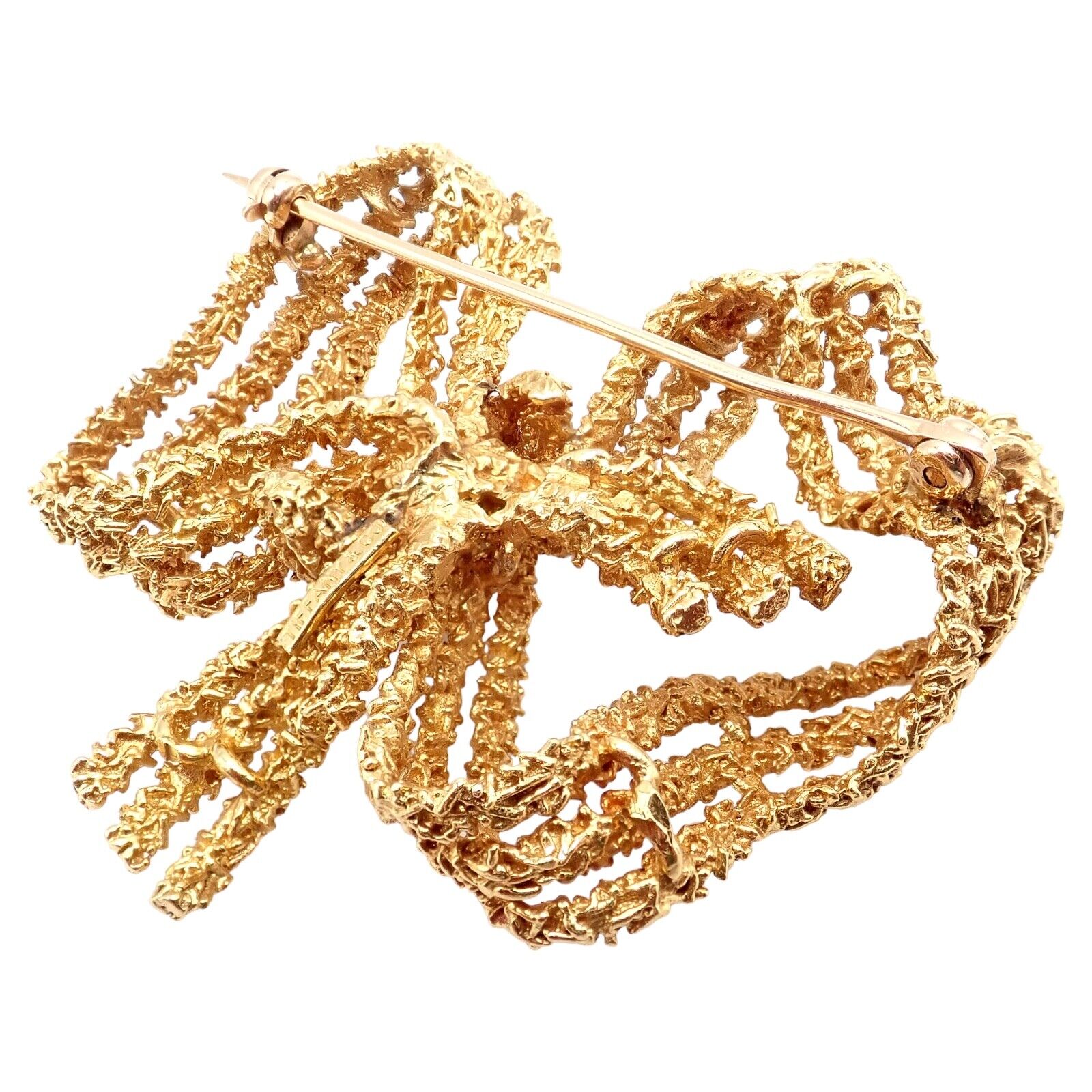 Authentic Vintage Tiffany & Co 18k Yellow Gold Large Ribbon Bow Pin Brooch - Elegant Jewelry Gift for Women, Perfect for Weddings, Parties & Special Occasions