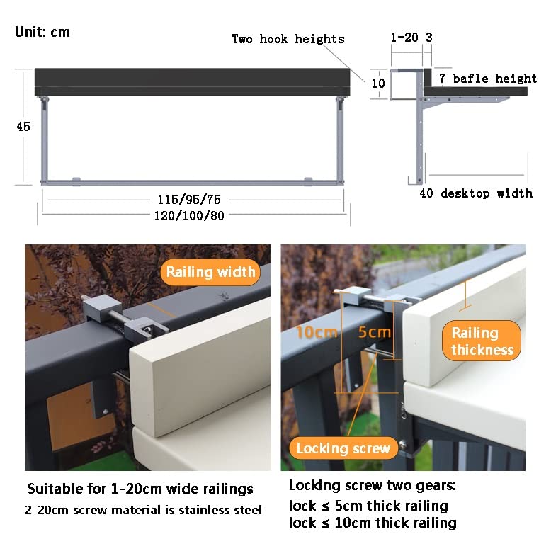 Portable Folding Side Table for Outdoor & Indoor Use - Adjustable Balcony Railing Hanging Table with Wall Mount - Perfect for Patio, Garden, Deck, Camping & Small Space Living