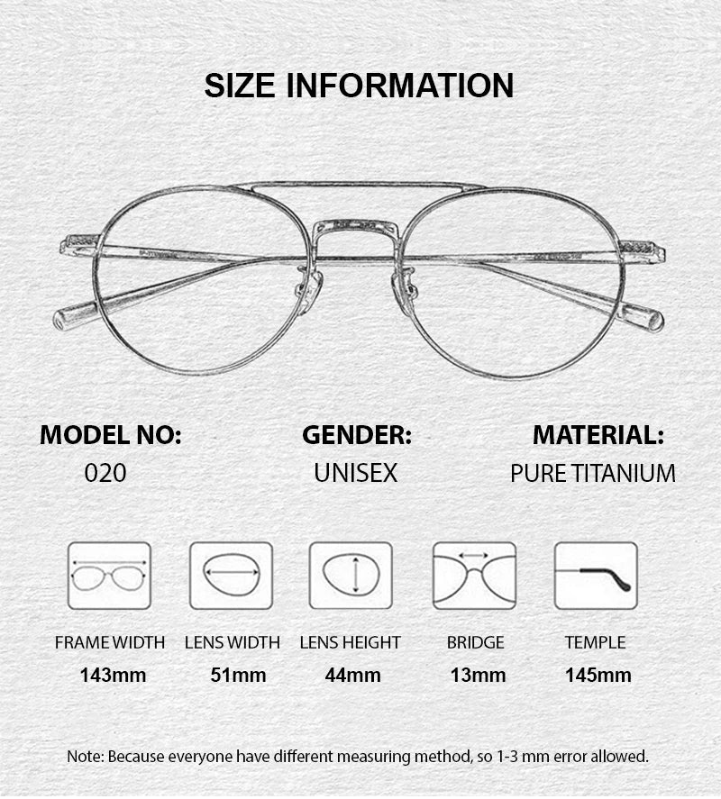 Unisex Titanium Round Full Rim Double Bridge Eyeglasses 84020 - Stylish & Durable for Reading, Work, and Everyday Wear