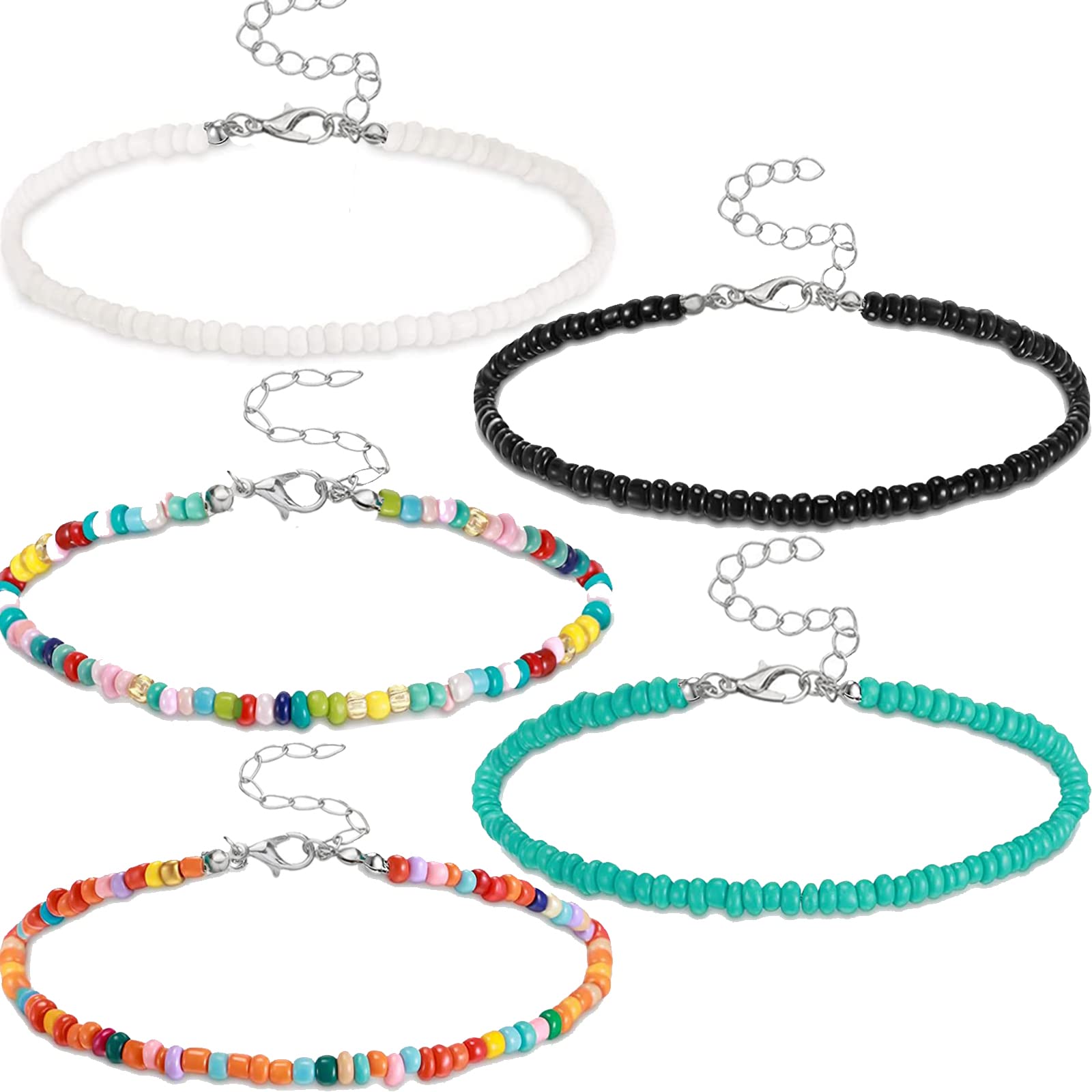 Boho Beaded Necklaces for Women - 5PCS Colorful Adjustable Chokers for Holiday & Party