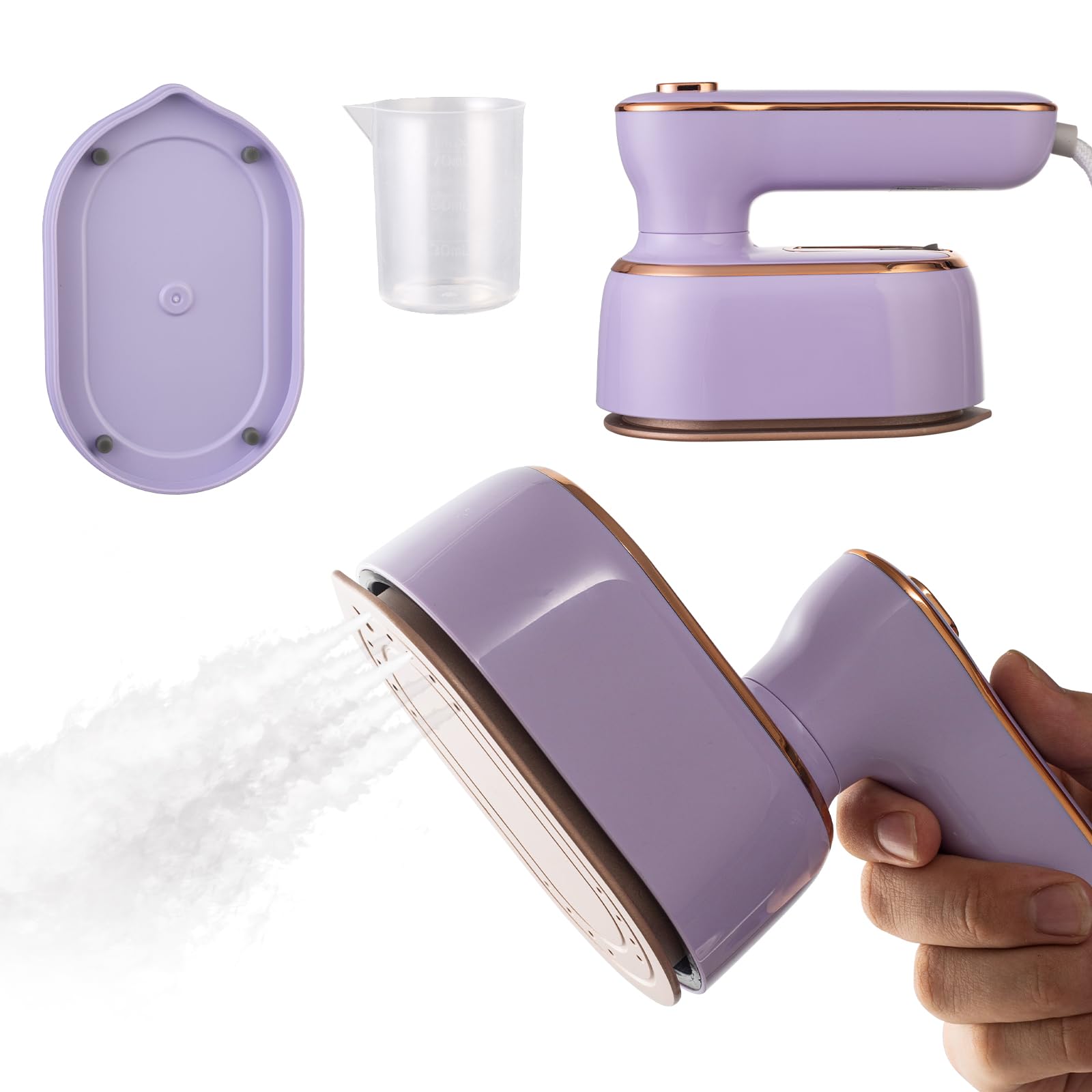 Portable Handheld Steamer Iron for Clothes - Mini Travel Size Electric Fabric Steamer, Garment Wrinkle Remover for Home, College Dorm & On-The-Go Use - Perfect for Business Trips, Vacations & Daily Outfits - Purple