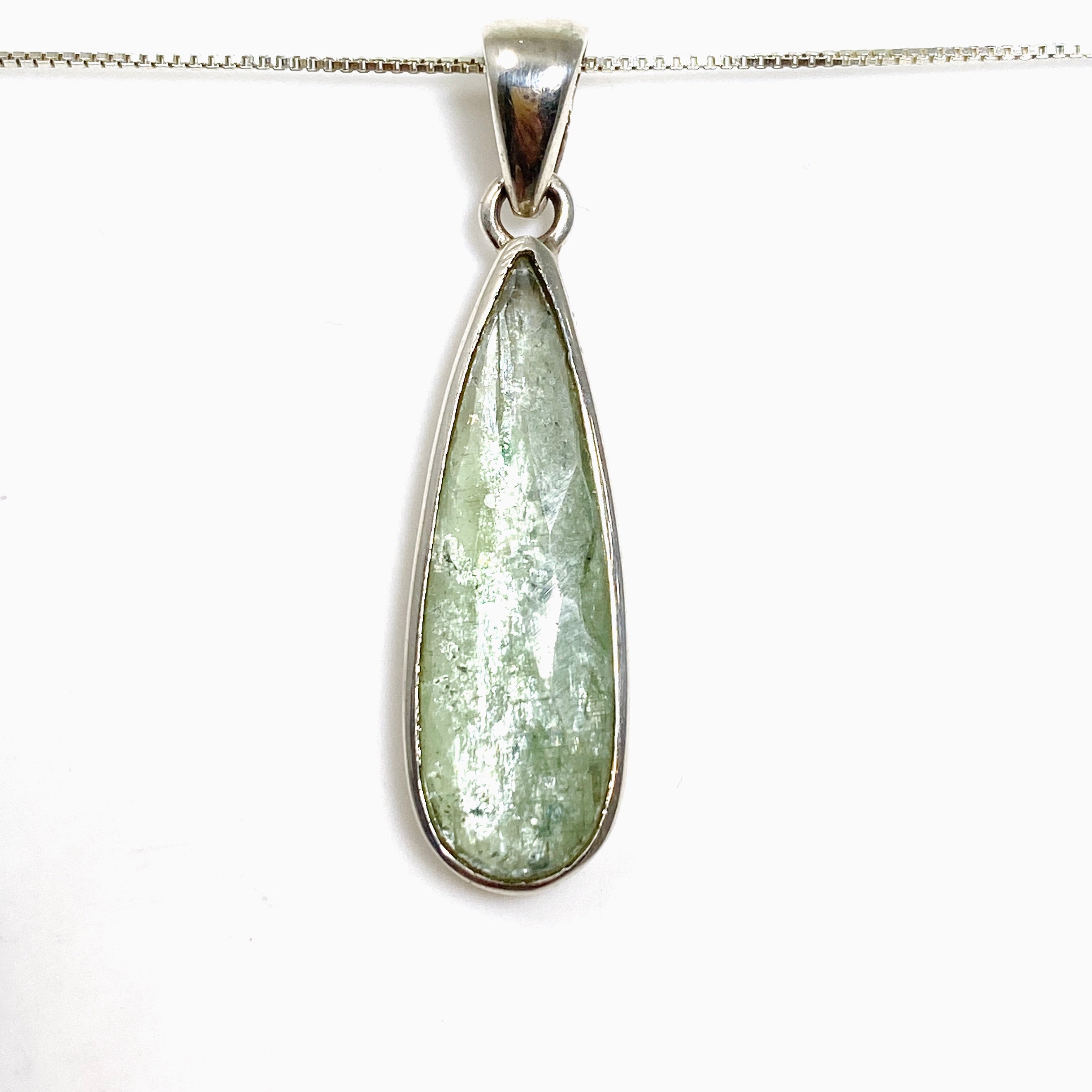 Natural Green Kyanite Teardrop Faceted Pendant from Africa - Handcrafted Gemstone Jewelry PPGJ800 for Meditation, Healing & Spiritual Energy