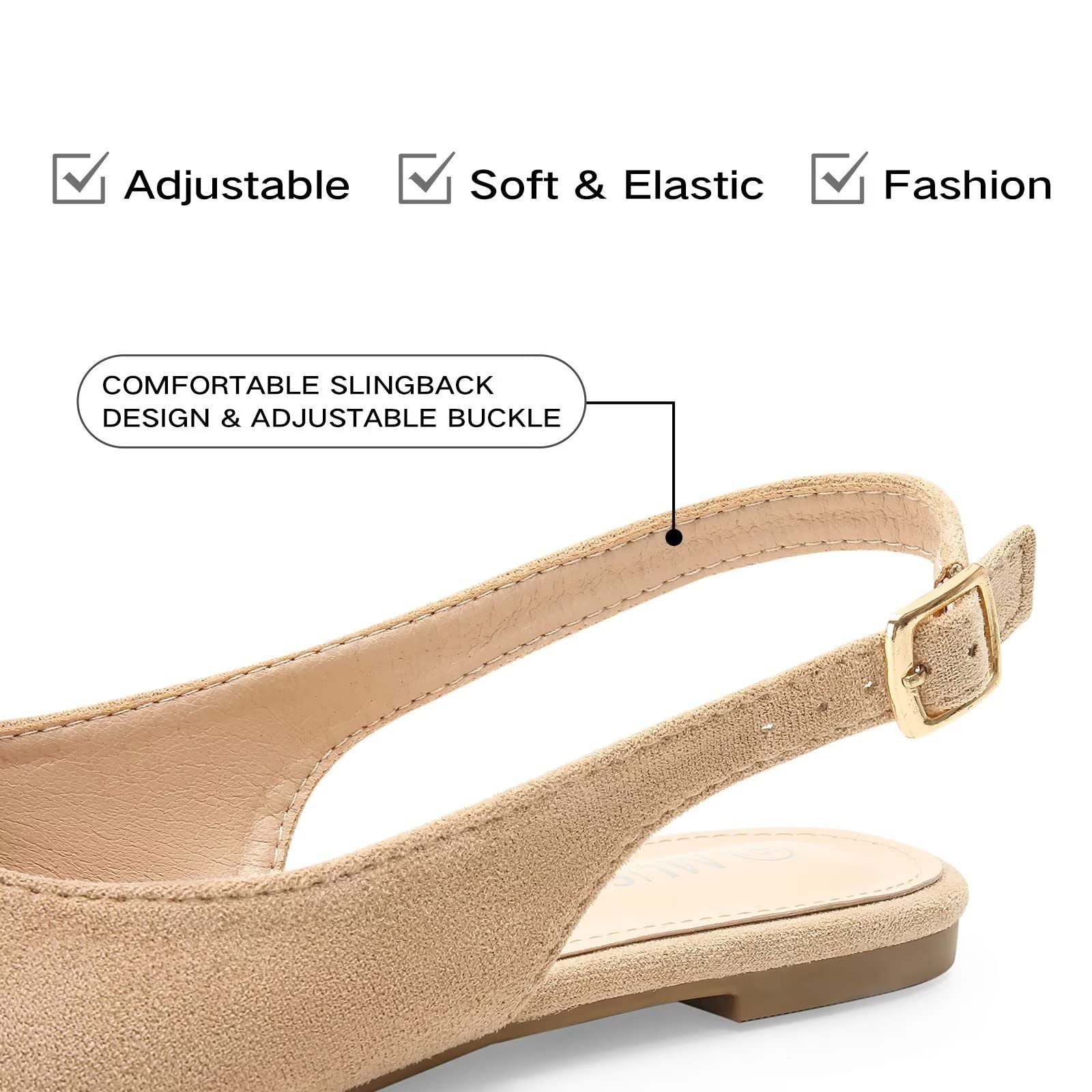MUSSHOE Women's Pointed Toe Slingback Flats - Comfortable Dressy Summer Shoes for Women, Beige Size 9 | Perfect for Office, Weddings & Casual Outings