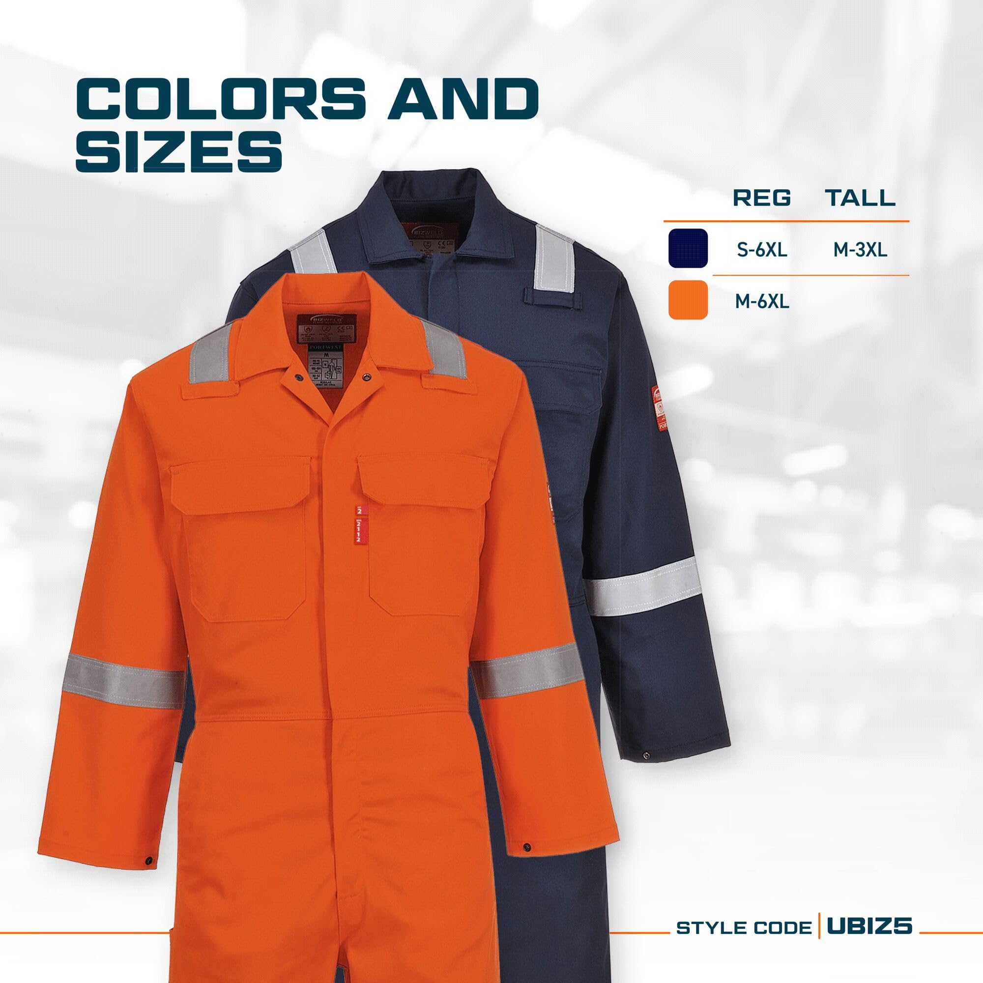 Portwest UBIZ5 Bizweld Flame Resistant Coveralls - FR Protective Workwear for Welding & Industrial Safety (Navy, Tall Large) - Ideal for Welders, Construction & Hazardous Work Environments