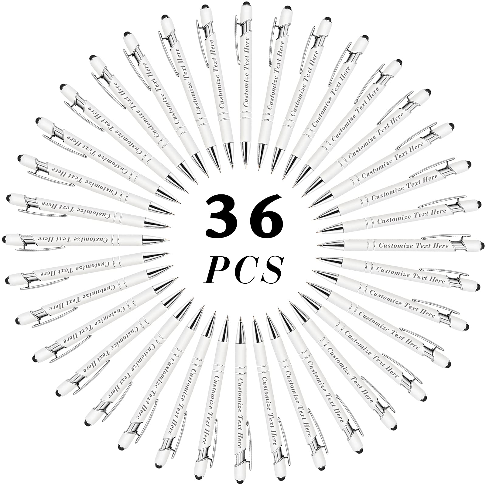36-Pack Personalized Engraved Ballpoint Pens with Stylus Tip - Custom Name/Logo/Messages - Medium Point Black Ink - Perfect for Weddings, Graduations, Birthdays & Corporate Gifts - Bulk Office & School Supplies for Everyday Writing & Digital Stylus Use