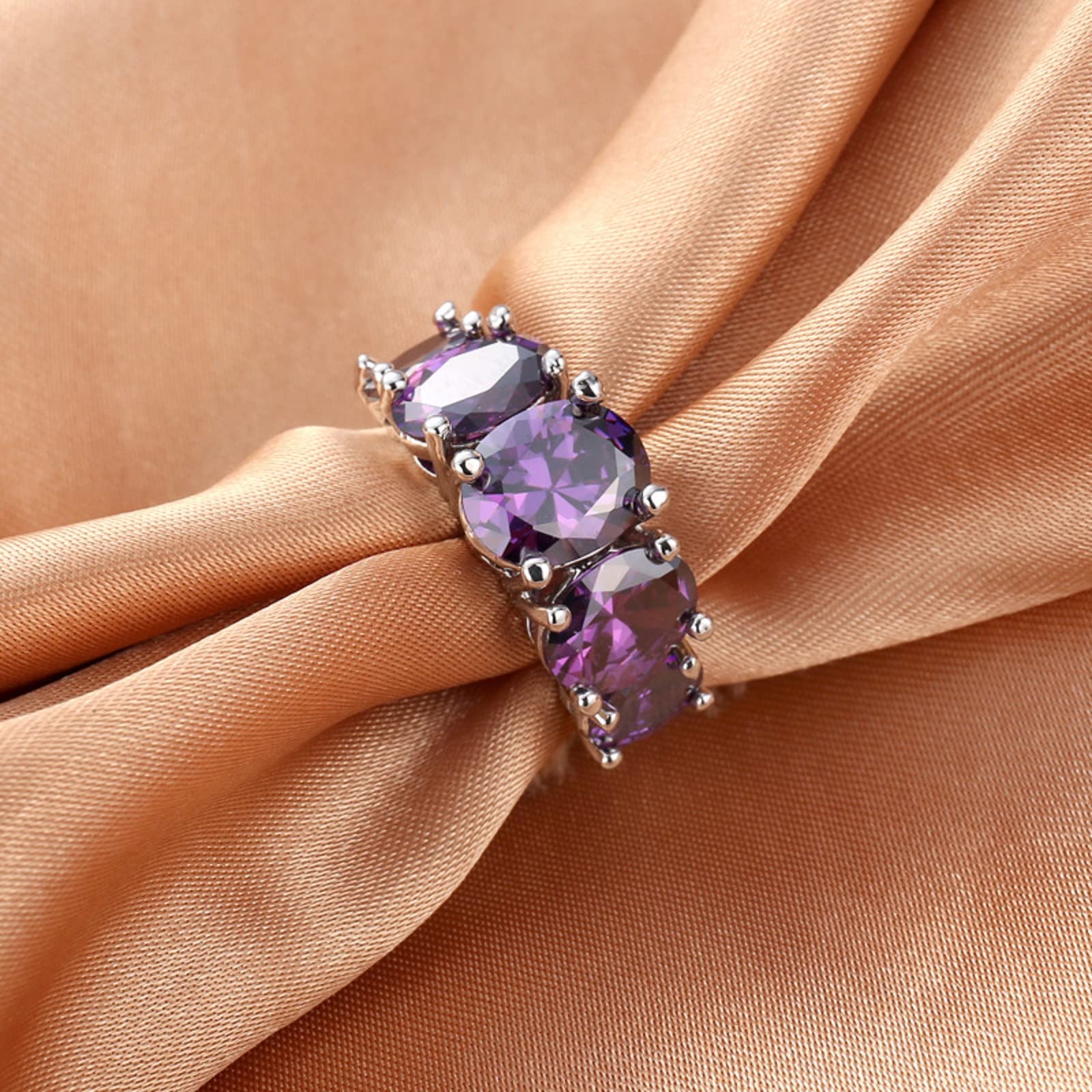 925 Sterling Silver Women's Amethyst Pink Diamond Ring with Oval Zircon & Austrian Crystals - Purple Birthstone Promise Ring for Her | Perfect for Anniversaries, Valentine's Day & Special Occasions