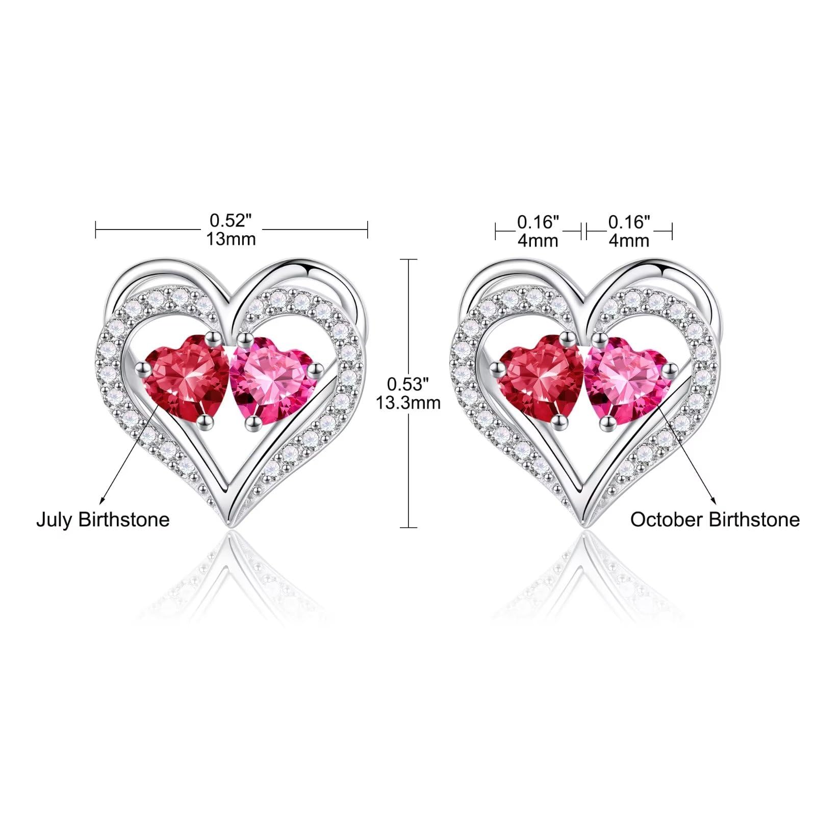 925 Sterling Silver Birthstone Heart Earrings for Women - Elegant Anniversary, Birthday Gift for Wife, Girlfriend, Mom | Perfect for Valentine's Day, Mother's Day & Special Occasions