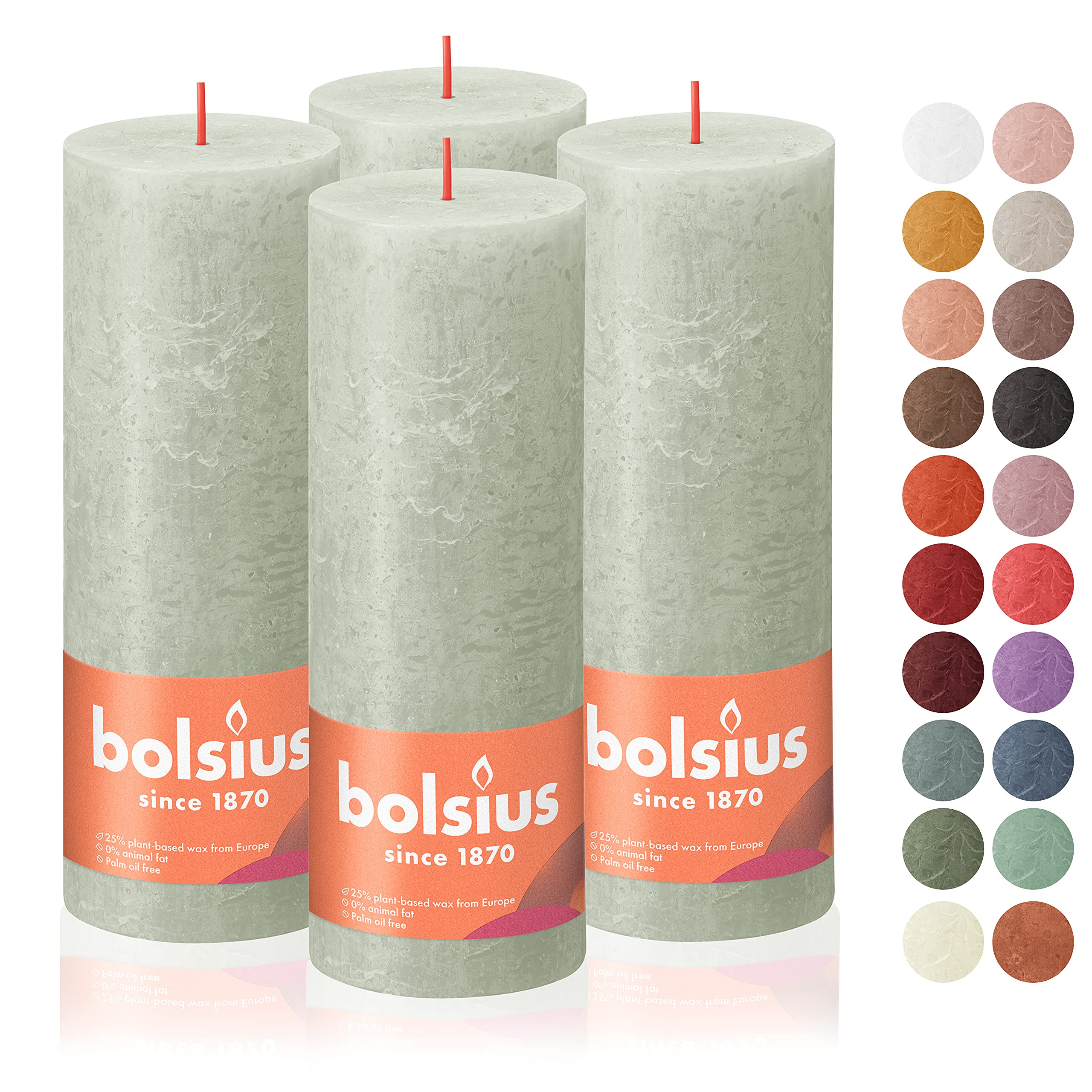 BOLSIUS 4-Pack Foggy Green Rustic Pillar Candles - 2.75 x 7.5 Inch Unscented Dripless Smokeless Candles - Premium European Quality with Natural Plant-Based Wax - 85 Hour Burn Time - Perfect for Wedding Centerpieces, Dinner Parties & Holiday Decor