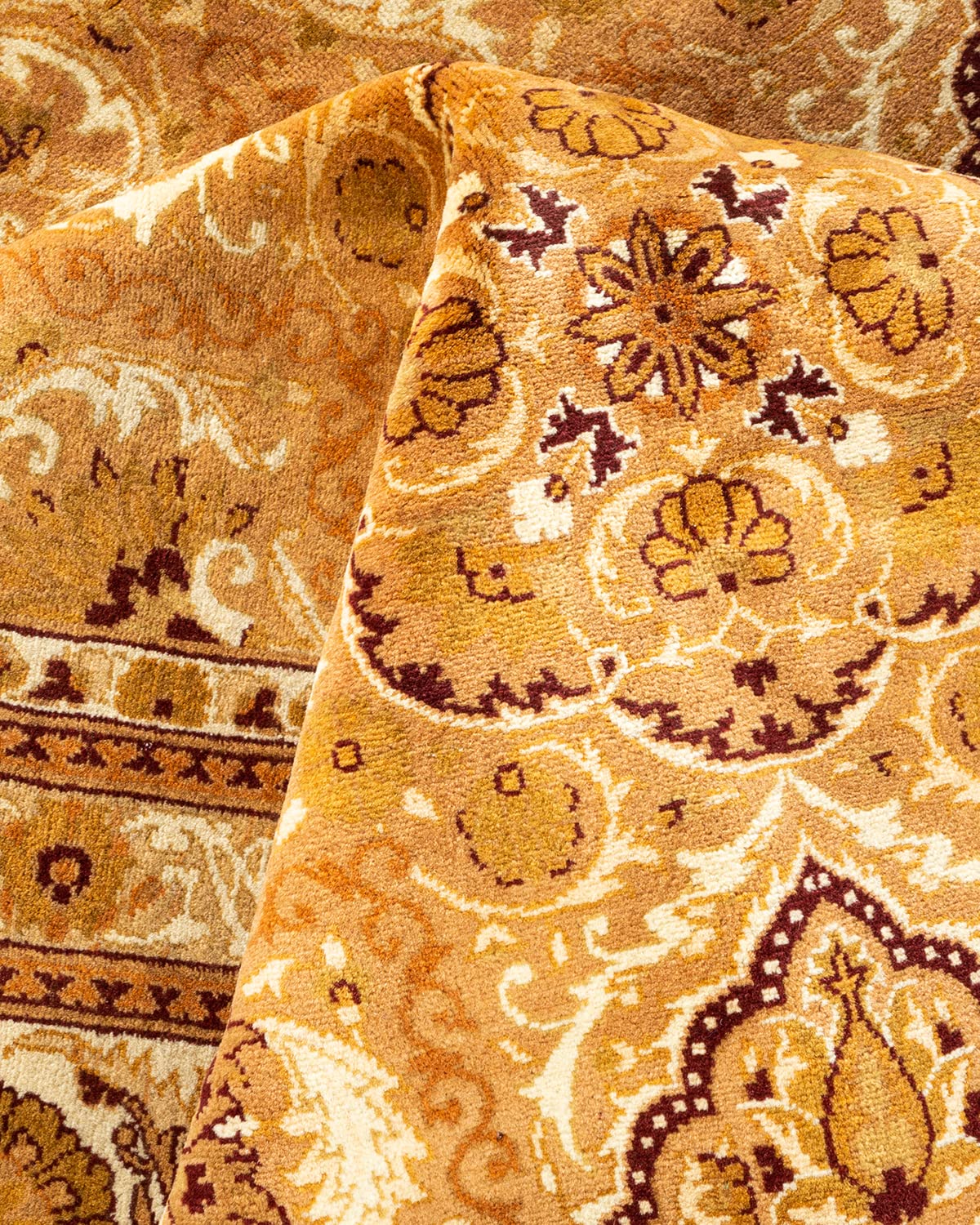 Handmade Wool Oriental Mogul Yellow 8x10 Area Rug - Traditional Hand-Knotted One-of-a-Kind Solo Rugs for Living Room, Bedroom & Home Decor