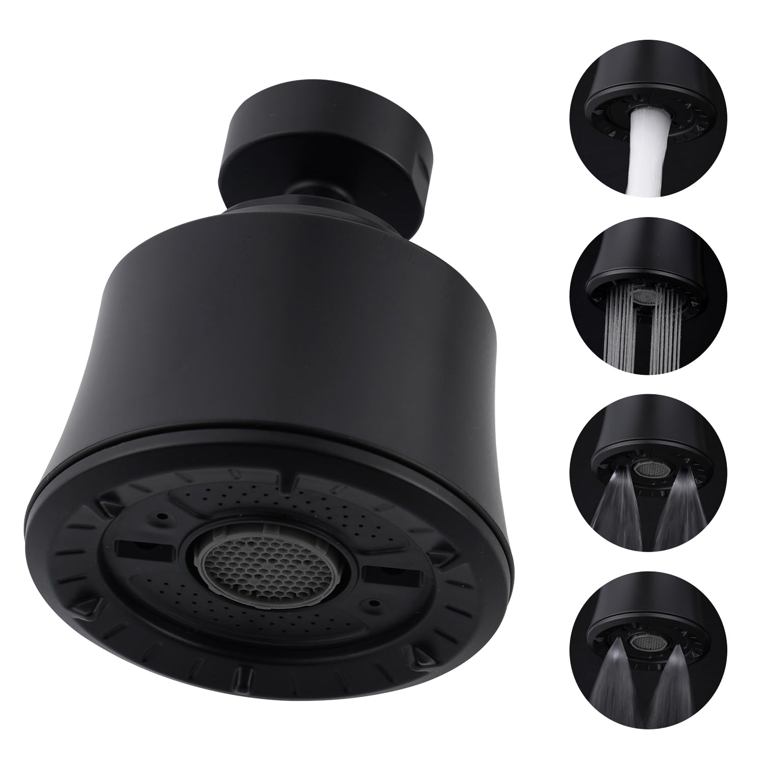 iFealClear 360° Swivel Kitchen Sink Faucet Aerator with 4 Spray Modes - Matte Black Faucet Spray Head with Big Angle & Thread Adapters (Male/Female) - Perfect for Washing Dishes, Fruits, and Cleaning Large Pots