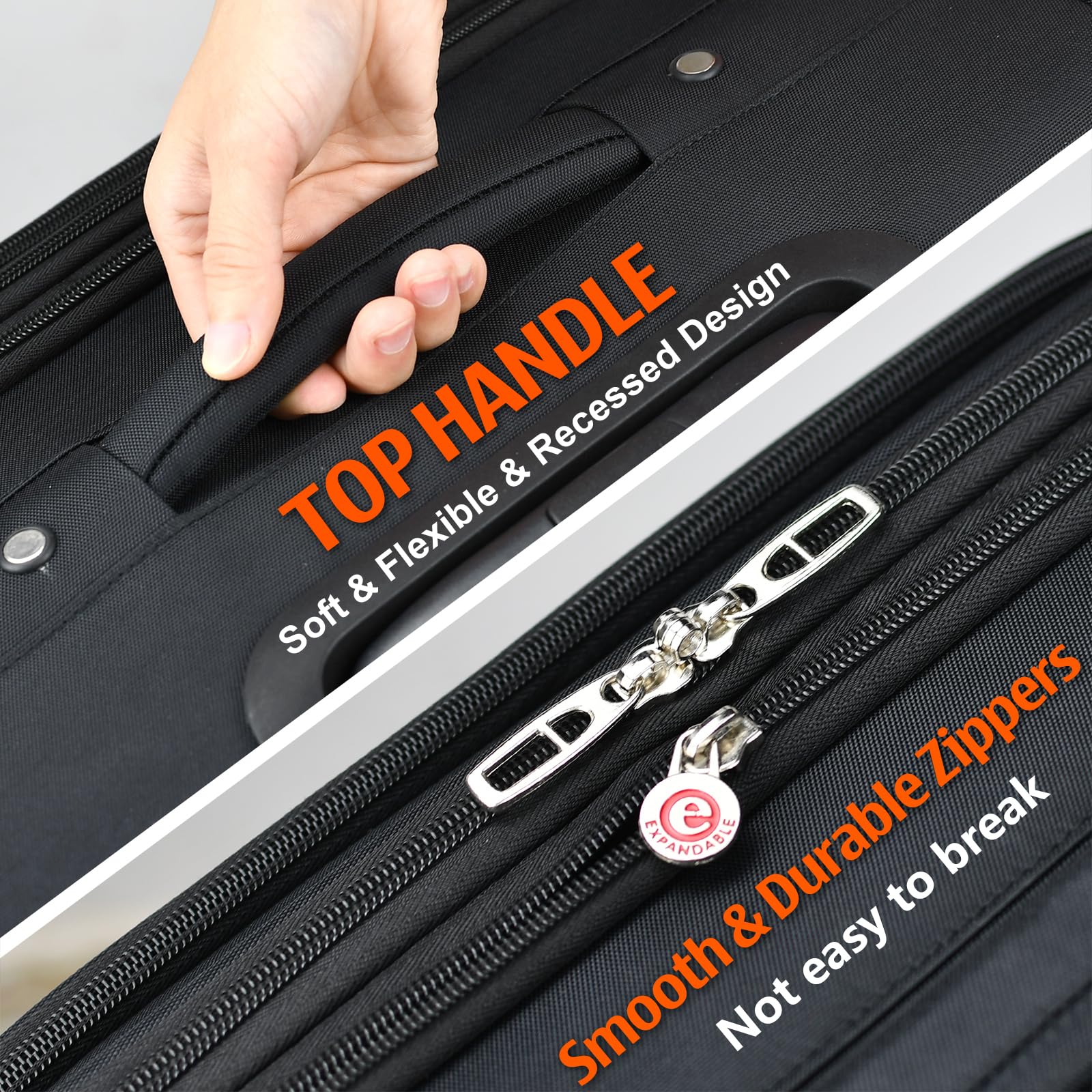 Verdi 2-Piece Expandable Softside Luggage Set with Spinner Wheels & USB Port - Carry On Suitcase (20/28 Inch, Black) for Travel, Business Trips & Weekend Getaways