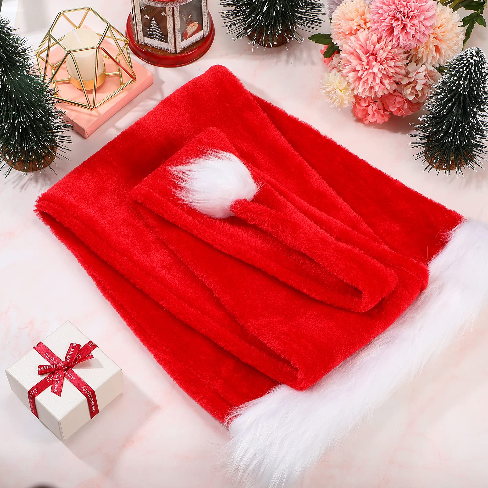 3-Piece Extra Long Christmas Santa Hats - Red & White Plush Santa Claus Hats for Holiday Parties, Xmas Decorations & Festive Family Gatherings