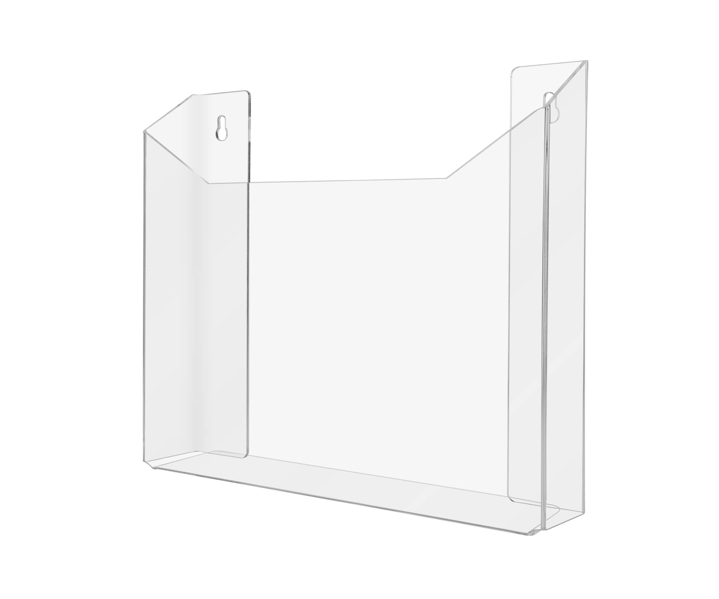 13.75 Inch Clear Acrylic Wall Mount File Holder - Extra Wide Marketing Display Caddy for Oversized Newspapers & Literature (Includes Hardware) - Perfect for Office Organization & Retail Store Displays