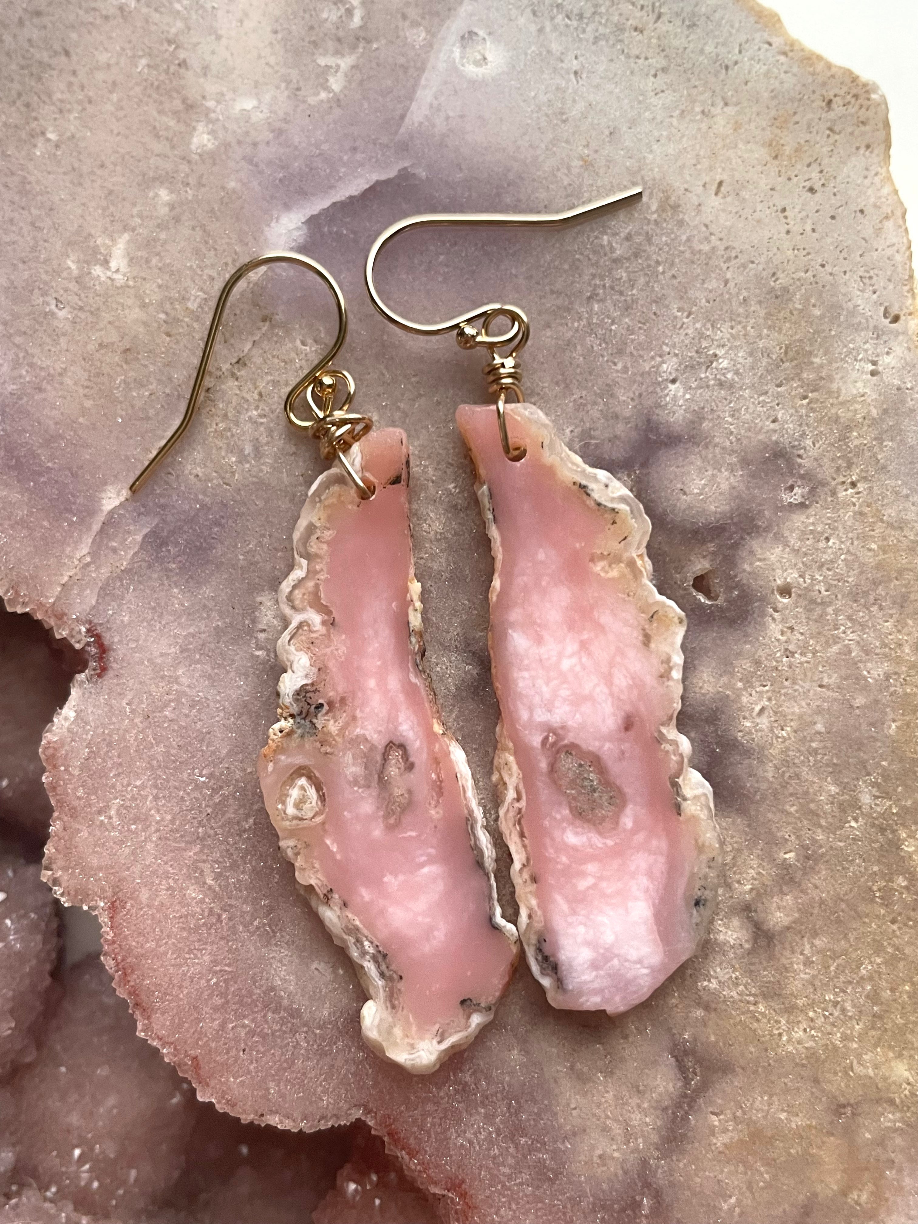 Pink Opal Gold Filled Statement Crystal Gemstone Earrings for Women | Elegant Dangle Drop Earrings for Party, Wedding & Special Occasions