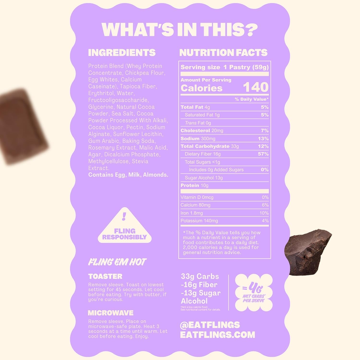 FLINGS Keto Toaster Pastries - Chocolate (2 Pack, 8 Pastries) | High Protein, No Sugar Added, Low Carb, Gluten Free | Perfect for Breakfast, Snacks & On-the-Go | New Improved Recipe