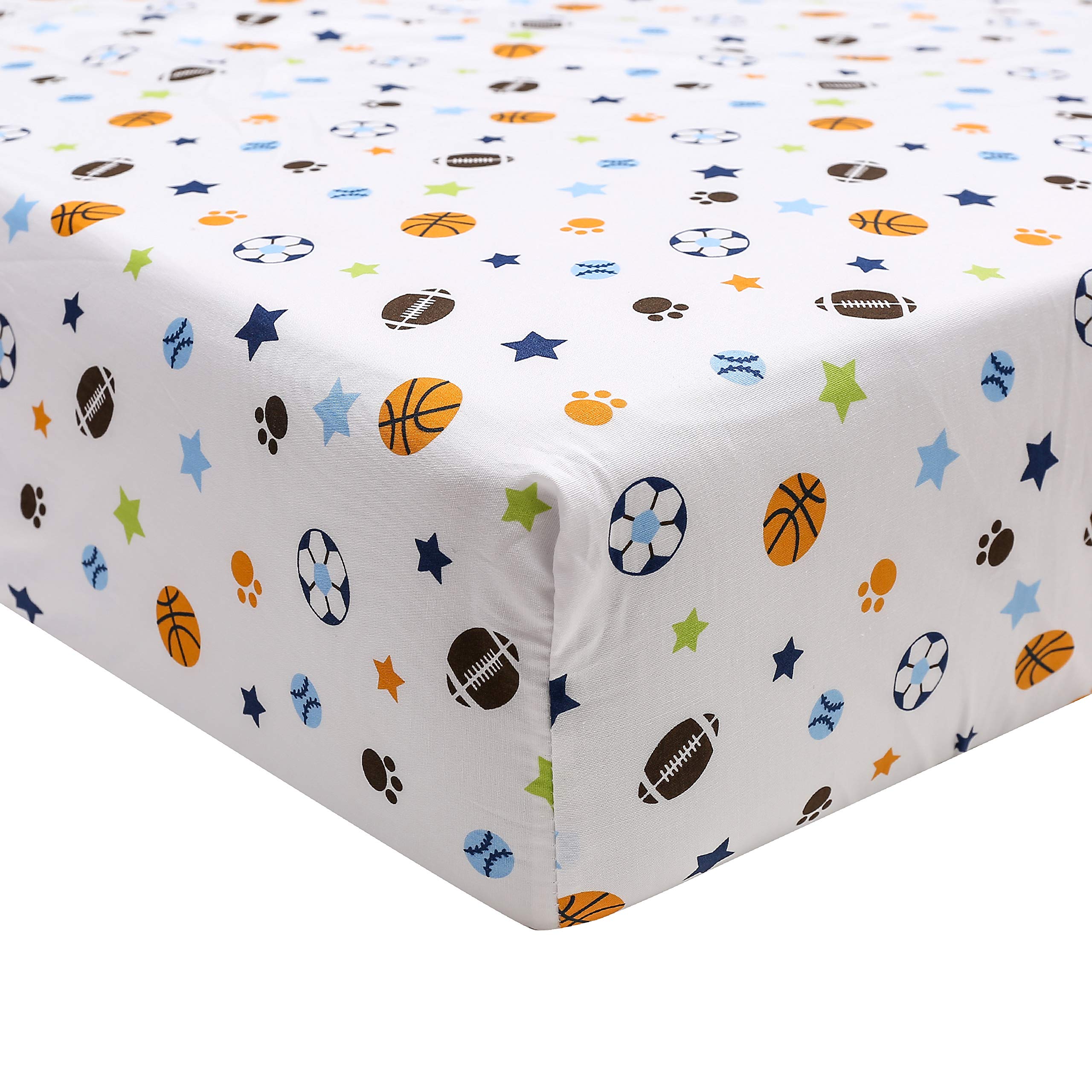 Baby Boy Nursery Crib Bedding Sheet - Soft Fitted Crib Sheet with Arrow/Animal/Sports Designs (Sports Theme) - Perfect for Newborn & Toddler Sleep Safety, Nursery Decor & Baby Shower Gifts