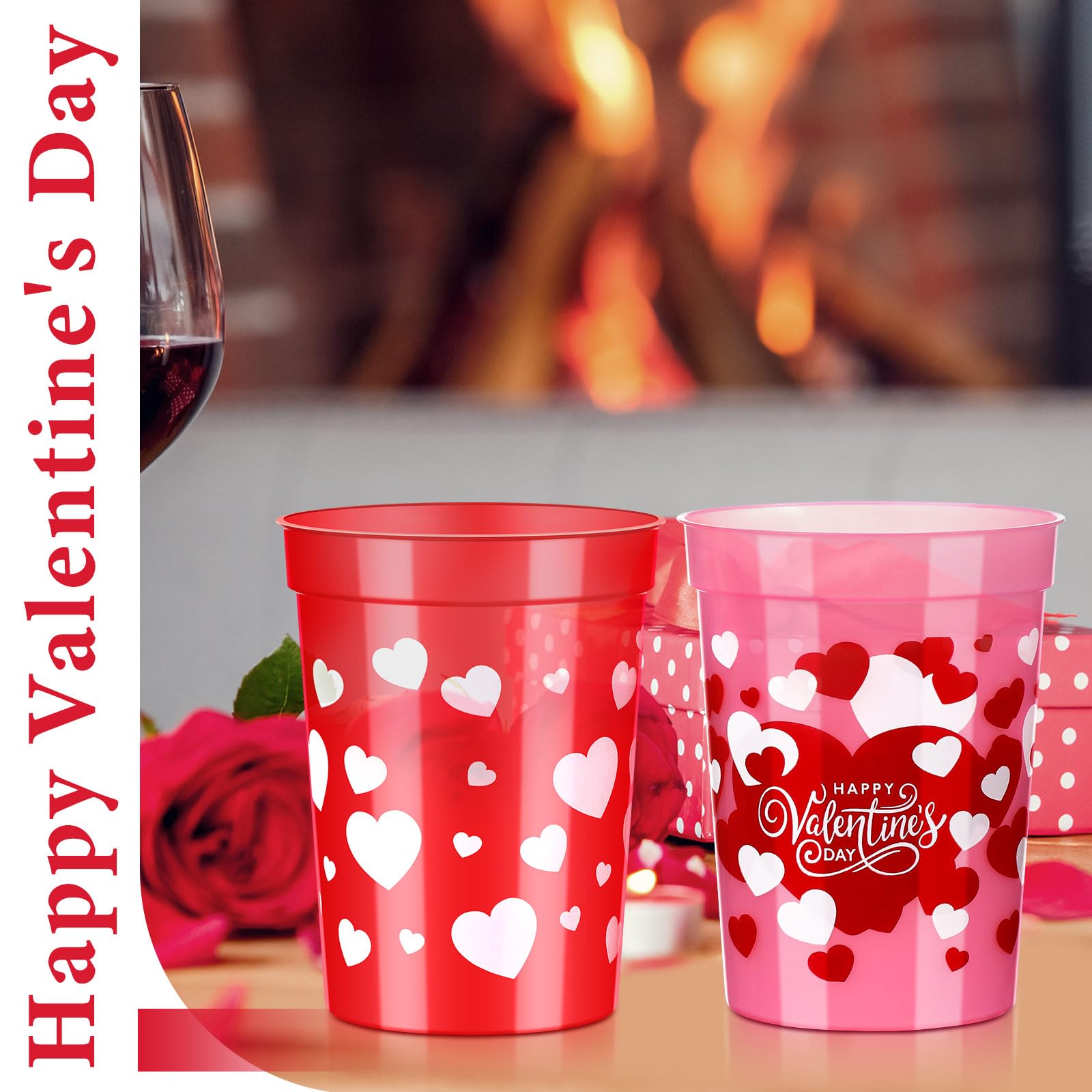 48-Pack Layhit Valentine's Day Plastic Cups - 8oz Reusable Heart-Patterned Drink Tumblers in Red & Pink for Valentine's Parties, Weddings & Celebrations | Bulk Party Supplies for Romantic Events & Couple Gatherings