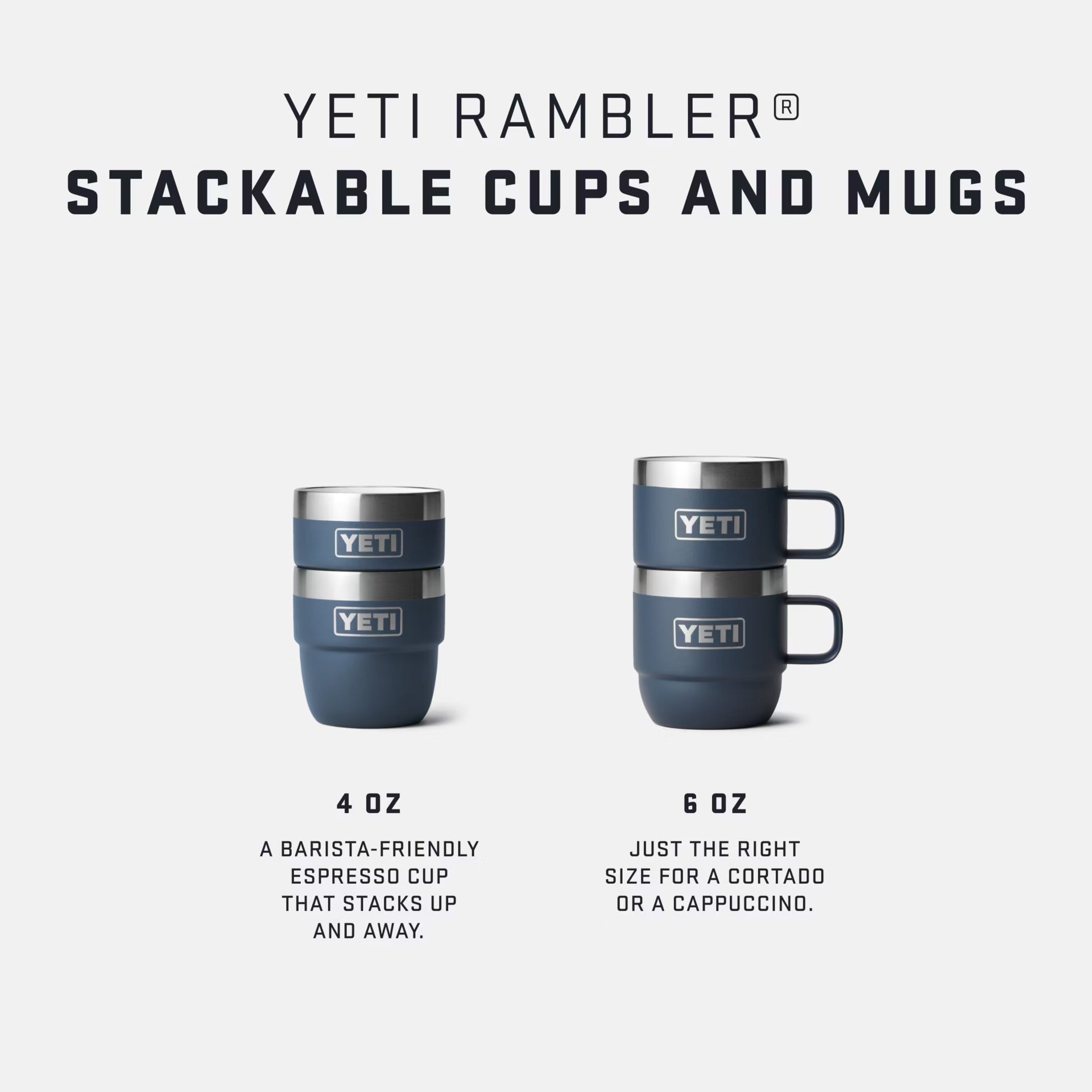 Rambler 6 oz Stackable Mugs (2 Pack) - Insulated Stainless Steel Camping Cups for Coffee, Tea & Outdoor Adventures - Perfect for Hiking, Picnics & Travel