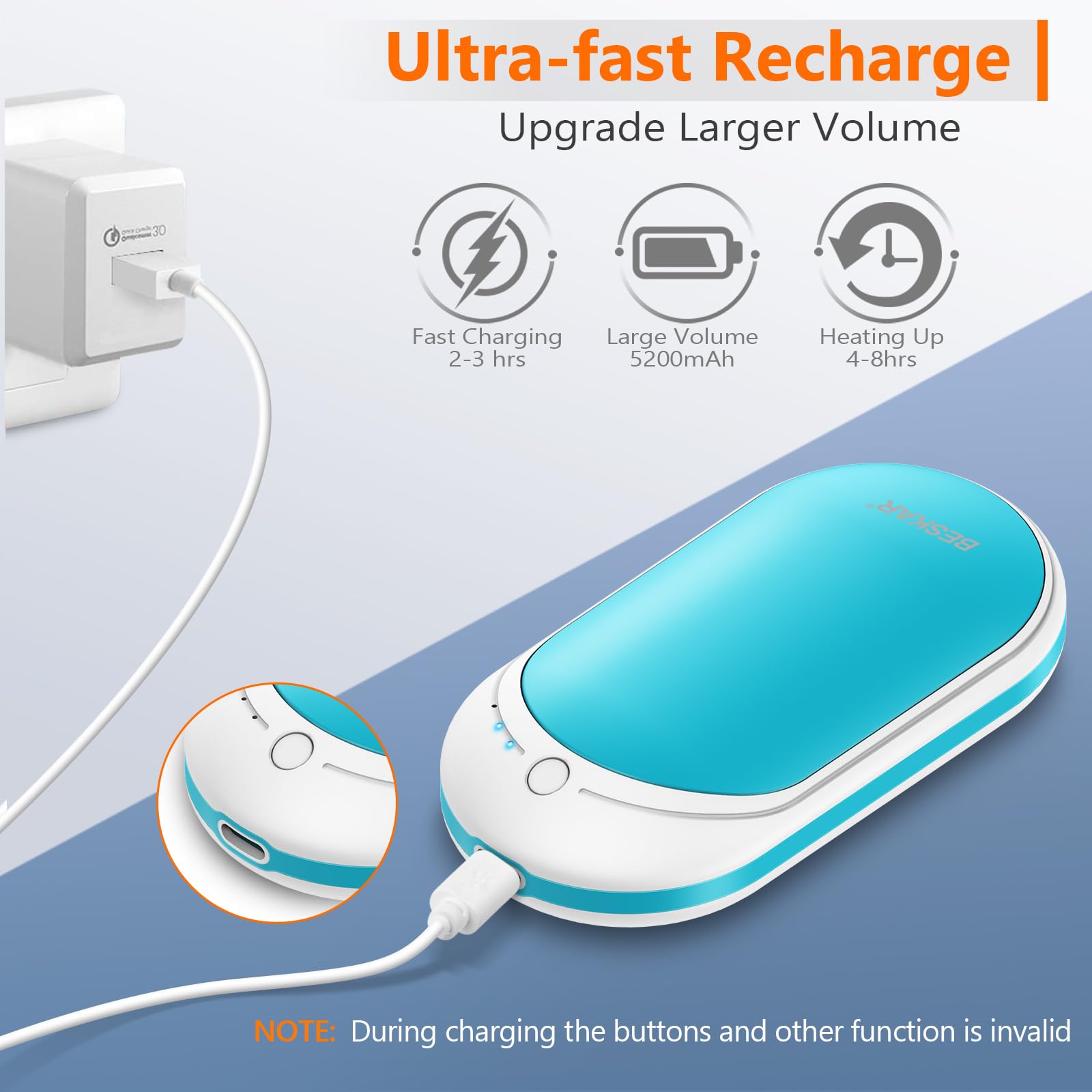 BESKAR Rechargeable Electric Hand Warmer 2 Pack - Portable Hand Warmers for Winter, Outdoor Activities, Camping & Hiking - Fast Heating USB Handwarmer Gift Set